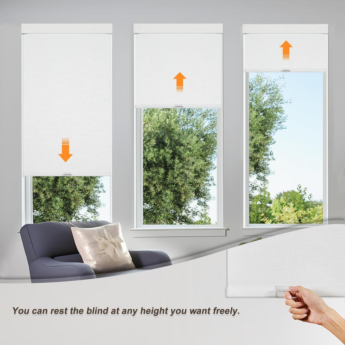 Persilux Blackout Roller Shades & Blinds Windows Shades Free-Stop Blackout Blinds with Jacquard Fabric,Cordless Blinds Pull Down Shades for Home, Easy to Install for Door/Office, White(33" W x 84" H)