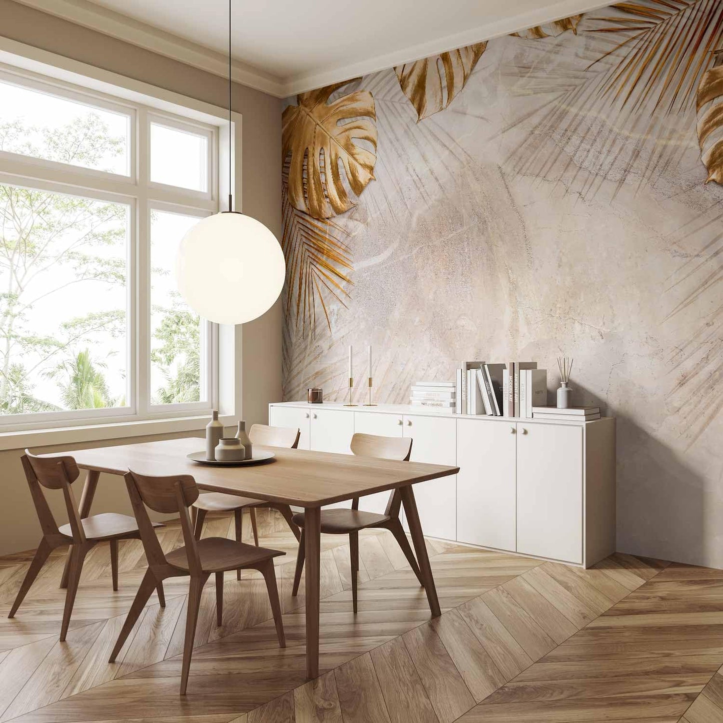 artgeist Wall Mural Tropical Leaves 173x124 in - Peel and Stick Self-Adhesive Wallpaper Removable Large Sticker Foil Wall Decor Print Picture Image Design Monstera Palm Green Leaves b-C-0788-a-a