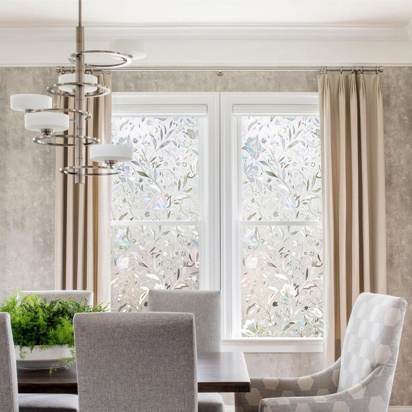 Kromapolis Window Privacy Film - Stained Glass Decorative Film, Frosted, Static Window Clings, Non-Adhesive, No-Glue (35.4 x 118.1in)