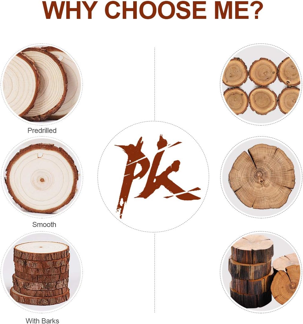 5ARTH Natural Wood Slices - 30 Pcs 2.4-2.8 inches Craft Unfinished Wood kit Predrilled with Hole Wooden Circles for Arts Wood Slices Christmas Ornaments DIY Crafts