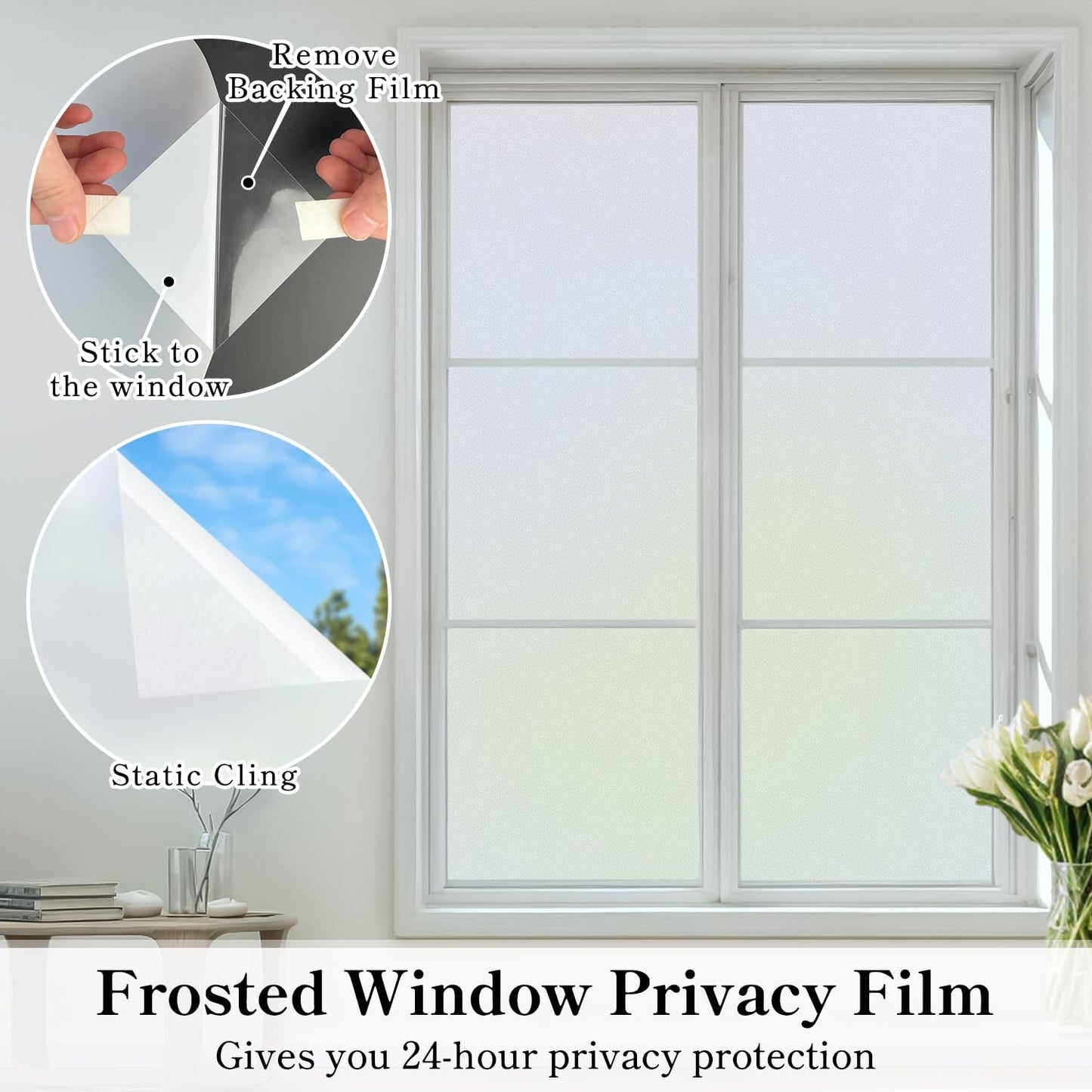 DUOFIRE Privacy Window Film Frosted Glass Film Matte White Static Cling Glass Film No Glue Anti-UV Window Sticker Non Adhesive for Privacy Office Meeting Room Bathroom Living Room DS001W 35.4x118in