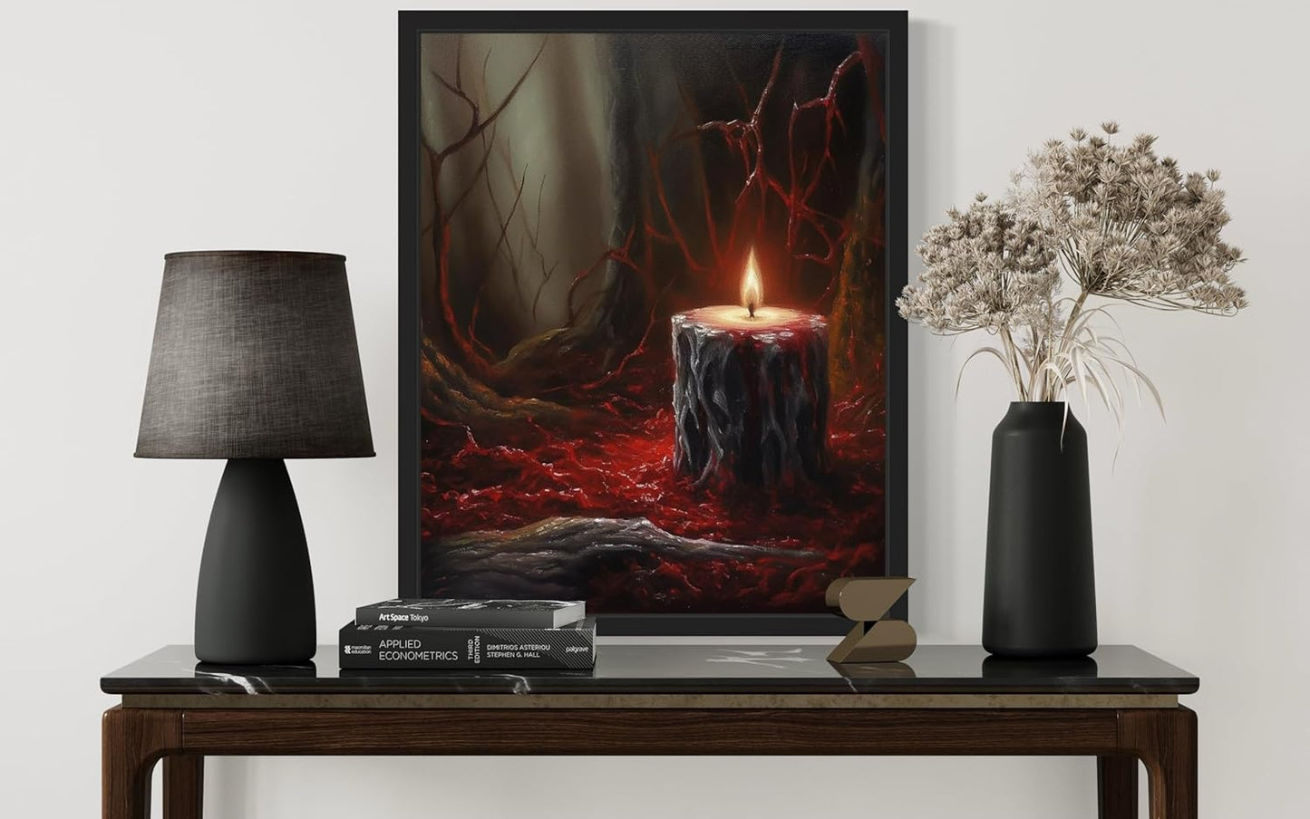 Gothic Candle Poster Art Print, Halloween Scary Vintage Wall Art Academia Spooky Painting Decoration for Horror Prints, Posters Bedroom Decor 89 (Gothic Candle, 16 x 20 inches, Black Frame)