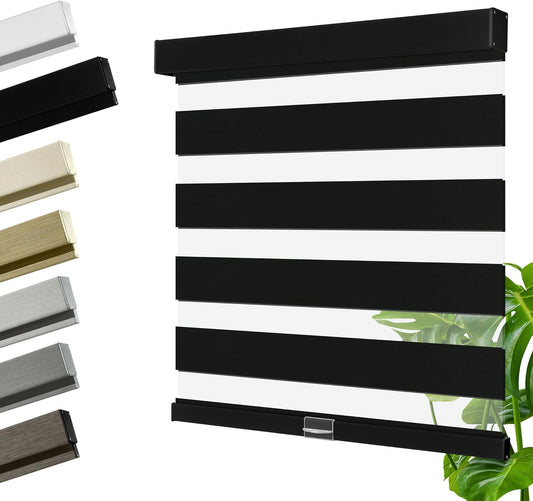 Cordless Zebra Blinds for Windows, Blackout Interior Blinds,Easy to Install,UV Protection,for Offices and Home,Custom Roller Shades, Solid Black, 37" W x 56" H