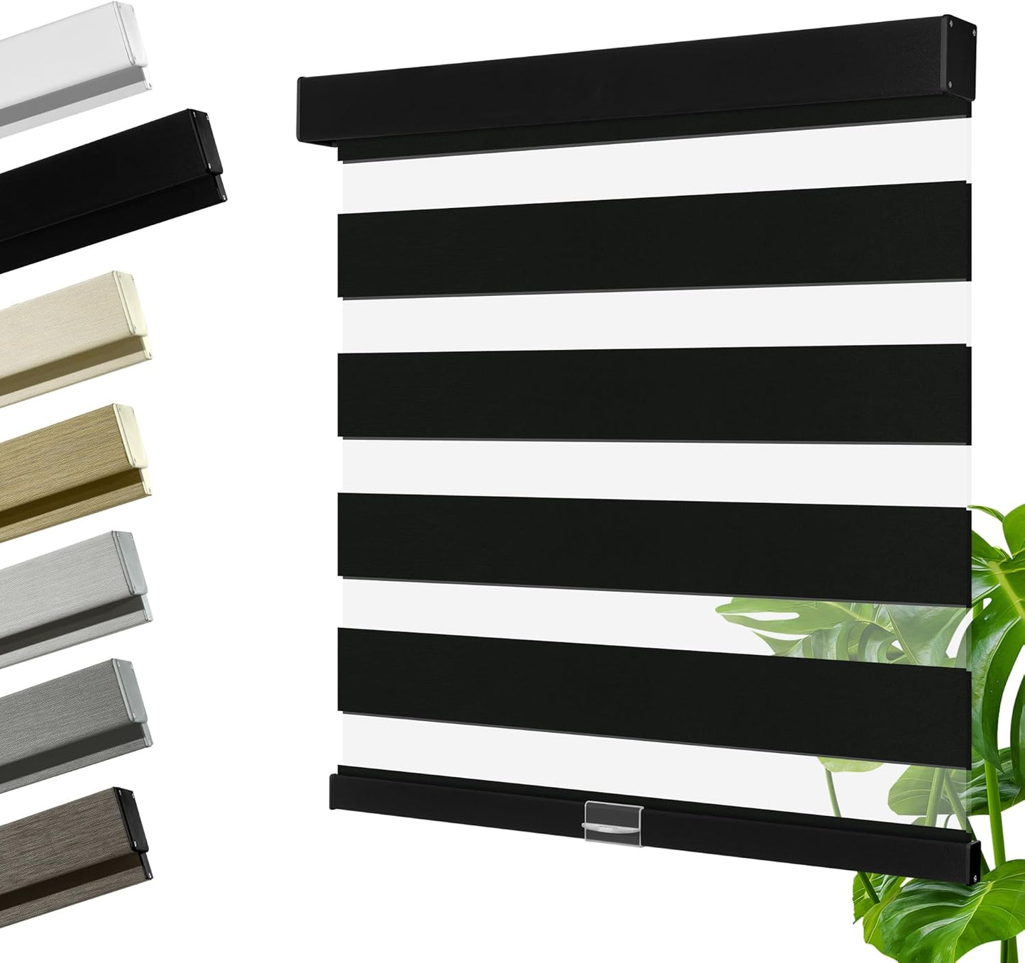 Cordless Zebra Blinds for Windows, Blackout Interior Blinds,Easy to Install,UV Protection,for Offices and Home,Custom Roller Shades, Solid Black, 58" W x 88" H