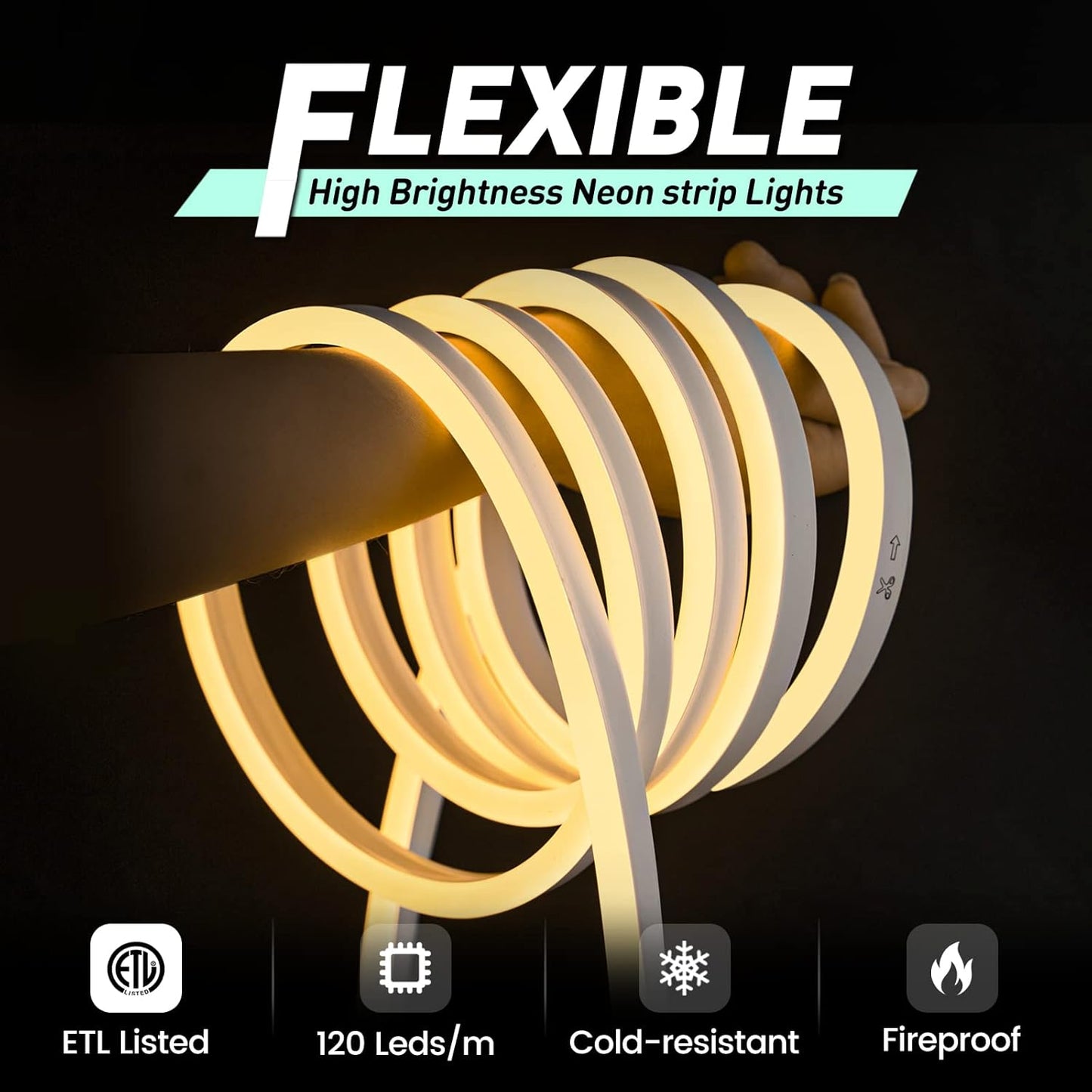 GZBtech Flexible LED Neon Rope Lights 66FT,AC 110-120V Waterproof Strip Light, 120 LEDs/M Cuttable Connectable Neon Lighting for Indoor Outdoor Home Decor/Commercial Building Use-Warm White 20M