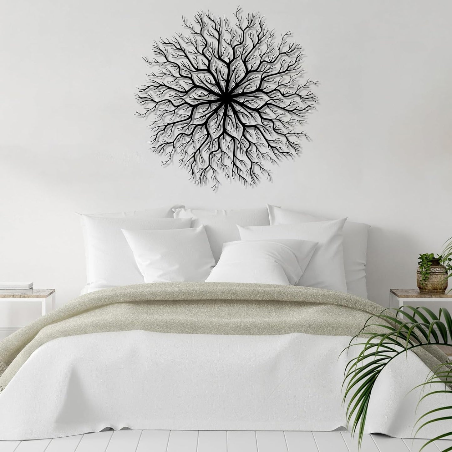 Tree of Life Metal Wall Art, Metal Tree Wall Art, Large Round Sculpture, Round Branch Wall Decor, Large Branch Artwork, Nature Sign, Wall Decor for Living Room, Housewarming Gift (White, 32"x32"|80x80cm)
