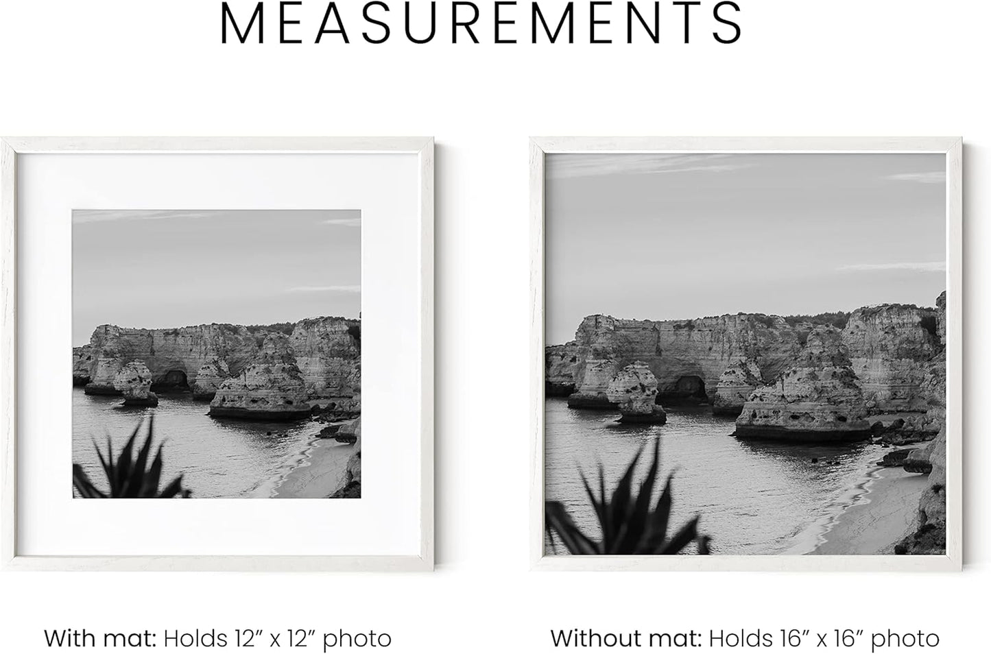 HAUS AND HUES Solid Oak 16”x16” Picture Frame Matted to 12”x12” - 16X16 Square Picture Frame with Mat for 12x12 Picture, White Wood Frame, 16 x 16 Frame with Mat for 12x12 Photo,16x16 Frame with Mat