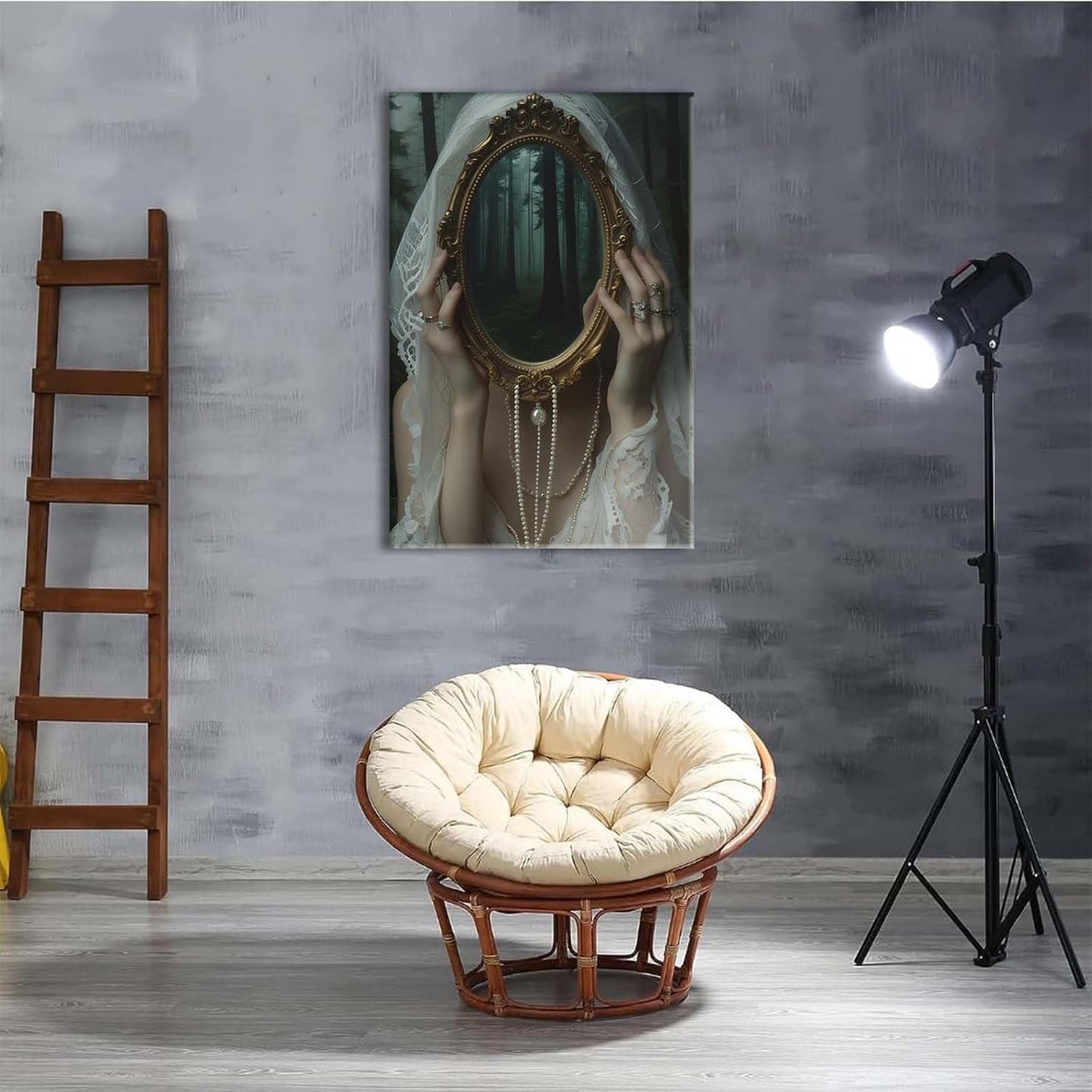 Mirror face covering dark art poster print melancholy gothic painting vintage feminine print victorian style decoration antique art24x36in Frameless
