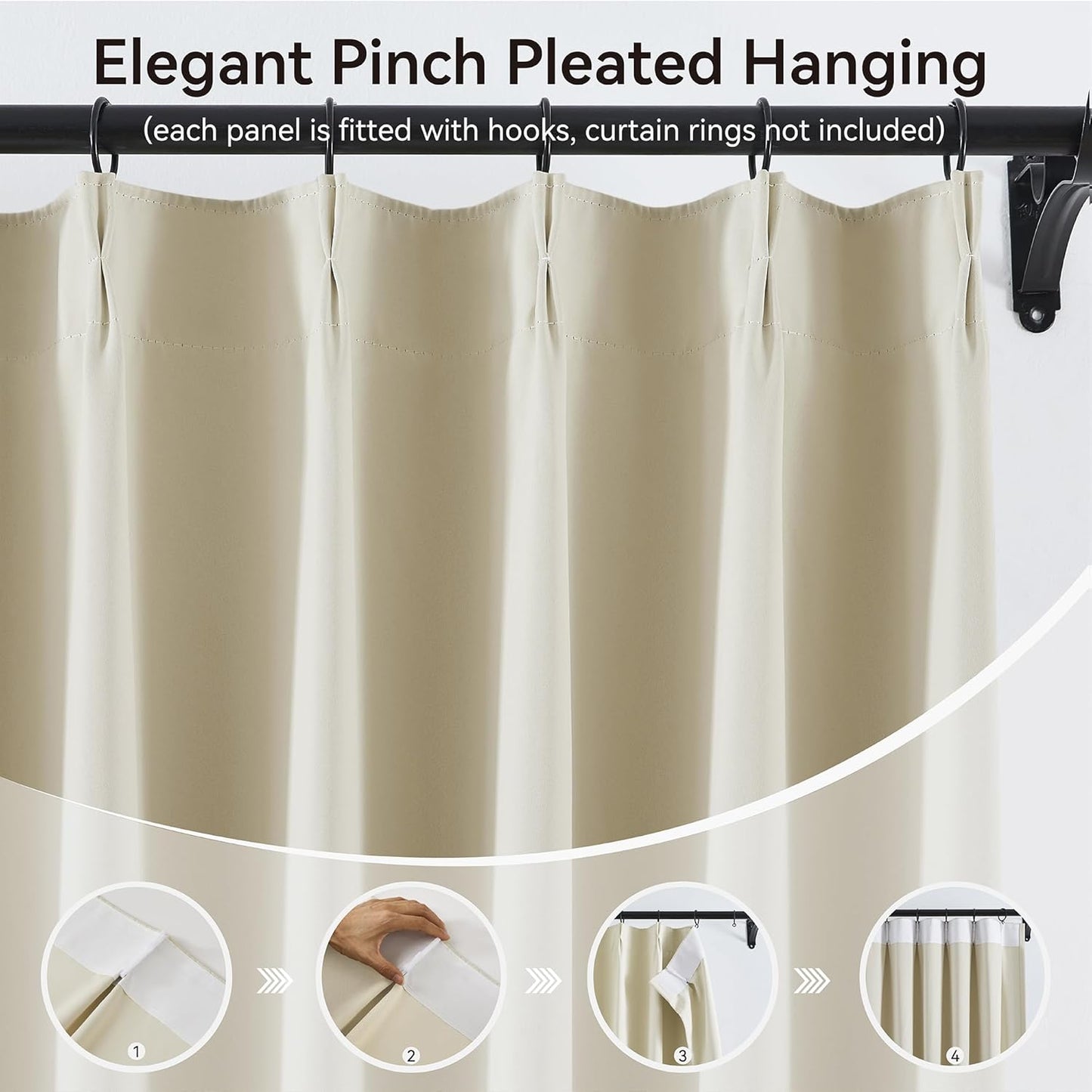KangBang Soft Cream 92 Inch Pinch Pleat Curtains Room Darkening Luxury Modern Decor for Nursery Bedroom, Pinch Pleated Privacy Assured Window Curtains for Living Room with Hooks,40x92 Inch,2 Panels