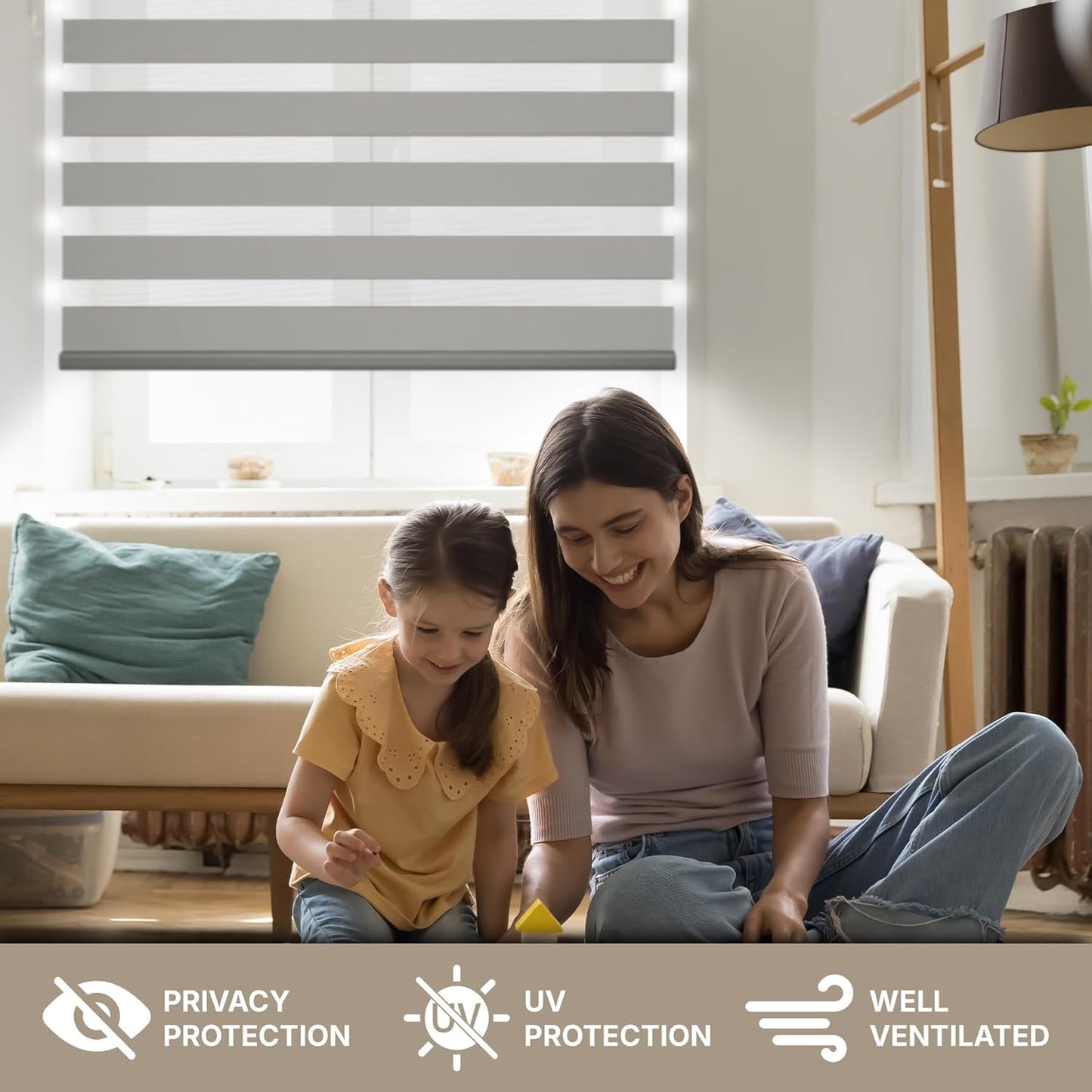 HESTIA Cordless Zebra Blinds Light Filtering Roller Shades UV Blocking Blackout Privacy Indoor Window Shades for Home Office Day and Night, Black,27" W x 48" H