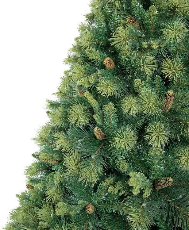 Naomi Home 7.5ft Christmas Tree with Lights, Realistic Traditional Prelit with Pine Cones, Foot Pedal 1556 Branch Tips, 750 Warm Lights and Metal Stand, Aritificial Tree