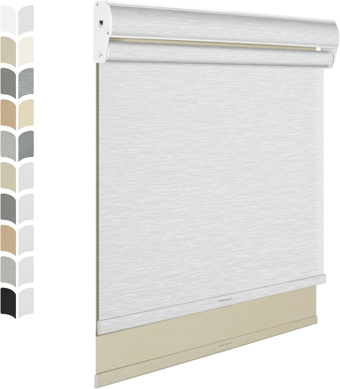 BERISSA Cordless Dual Roller Shades with Cassette Valance, Double Window Shades Blackout and Light Filtering, Day and Night for Home Office Door. Beige and White. 43 W x 44" H