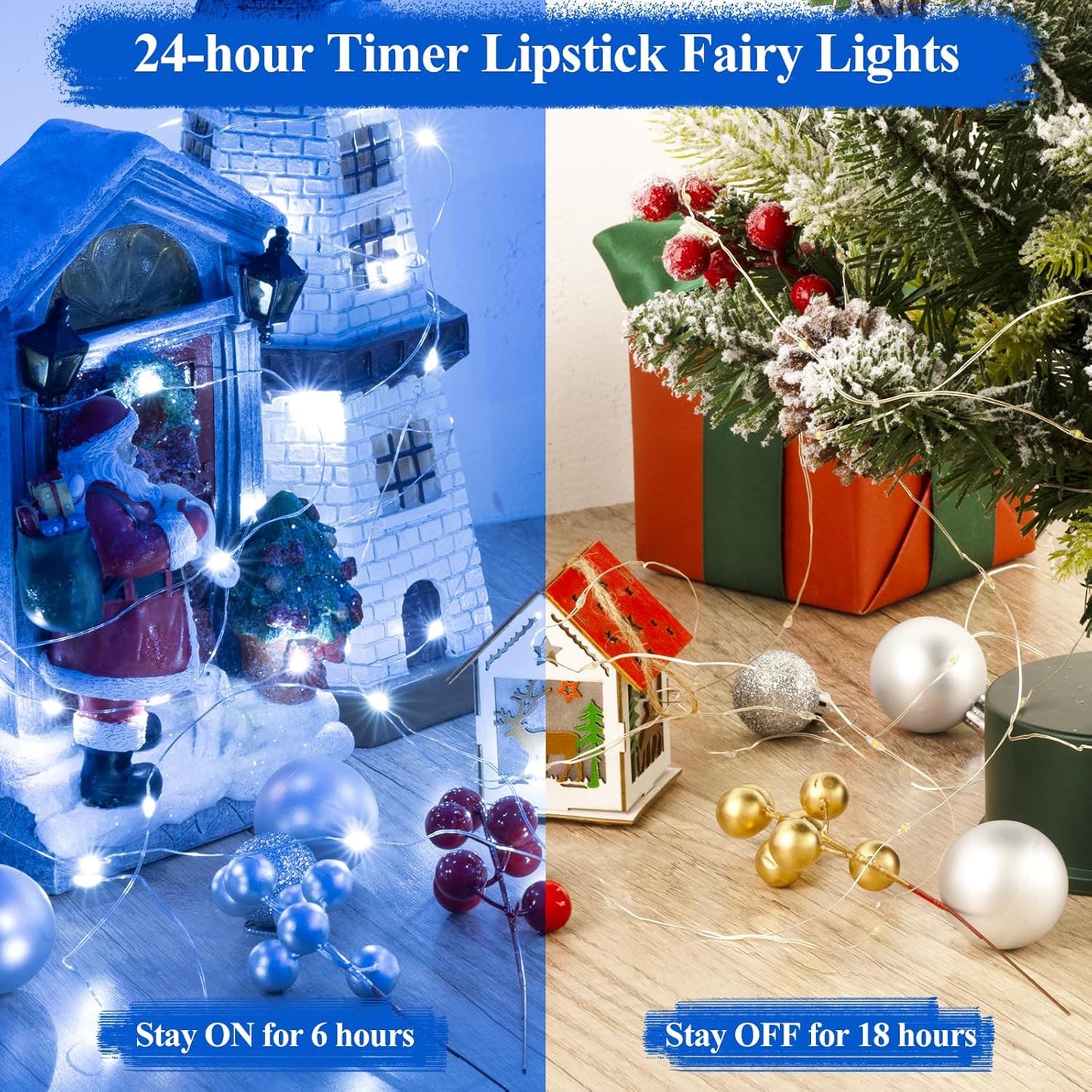 Lakumu 66FT(33 * 2) Fairy Lights Battery Operated, LED String Lights with Timer, Mini Twinkle Lights for Bedroom, Christmas Decorations, Wedding, Vine, Centerpiece Table Decor Blue