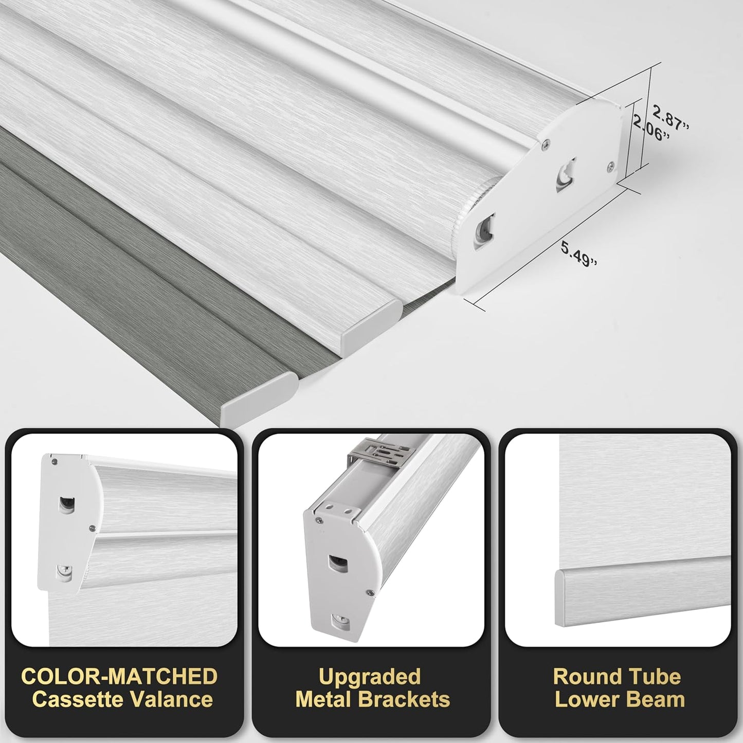 BERISSA Dual Roller Shades with Cassette Valance, Blackout and Light Filtering, Day and Night for Home Office Door. Grey and White. 56 W x 44" H