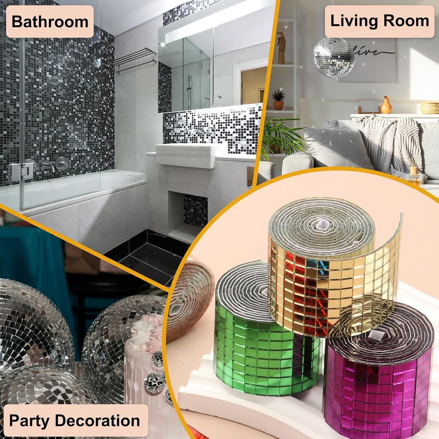 PATIKIL 5x5mm Self Adhesive Mirrors Mosaic Tiles, 10000 Pcs Square Mini Glass Mosaic Disco Tile Sticker for DIY Craft Disco Ball Party Decoration, Red
