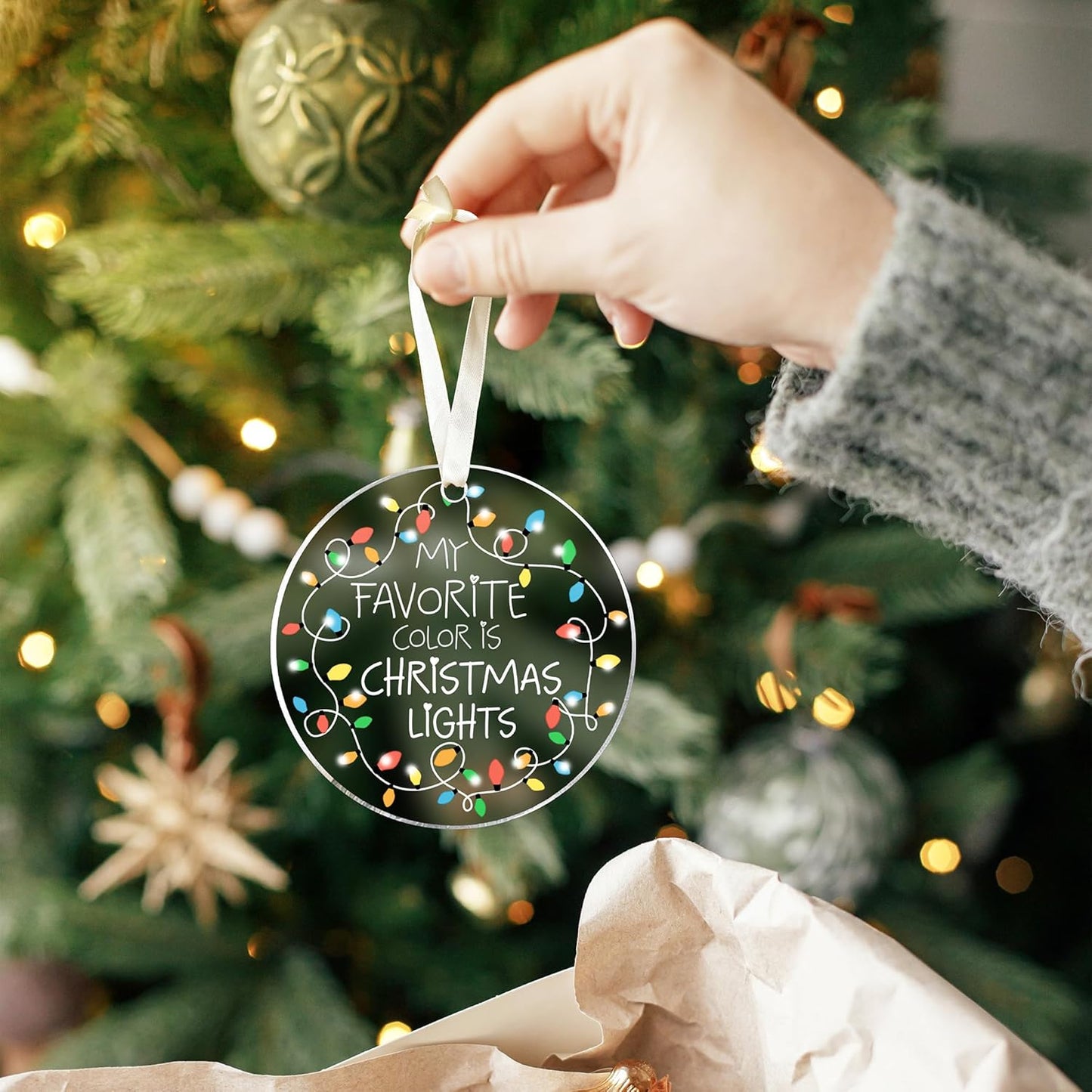 Christmas Tree Ornaments - Funny Xmas Ornament - Gifts for Xmas 2025 - My Favorite Color is Christmas Lights Ornaments - Acrylic Ornament 2025