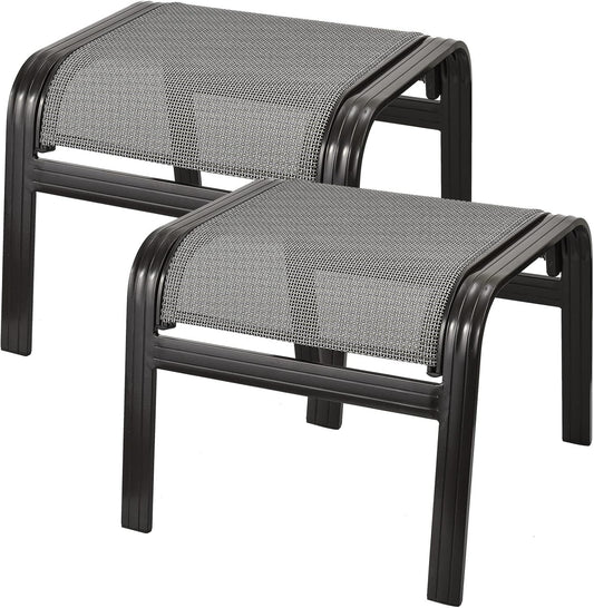 Patio Ottomans Outdoor Foot Rest Aluminum Patio Footstool Samll Seat Wicker Furniture Patio Ottoman 2 Pieces Grey
