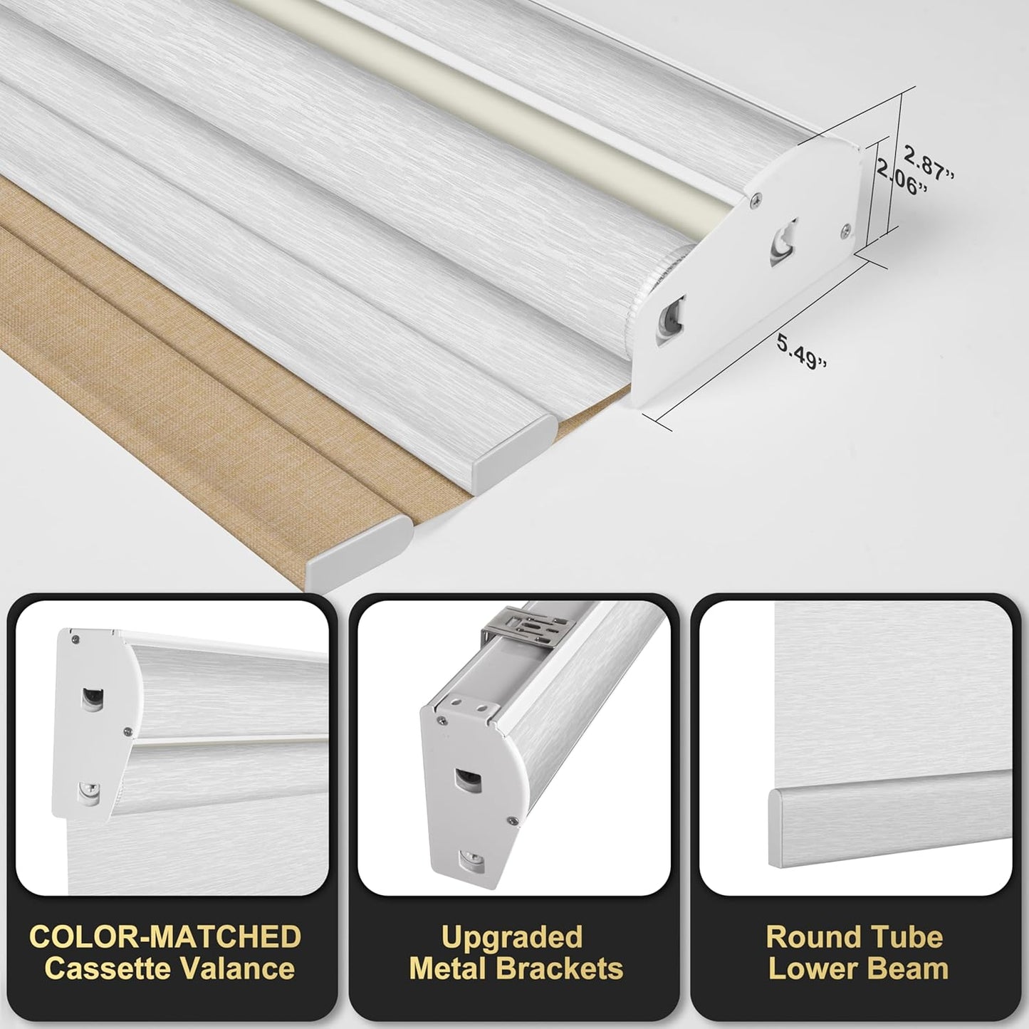 BERISSA Cordless Dual Roller Shades with Cassette Valance, Double Window Shades - Blackout and Light Filtering - Day and Night for Home Office Door. Linen Beige and White. 38 W x 56" H
