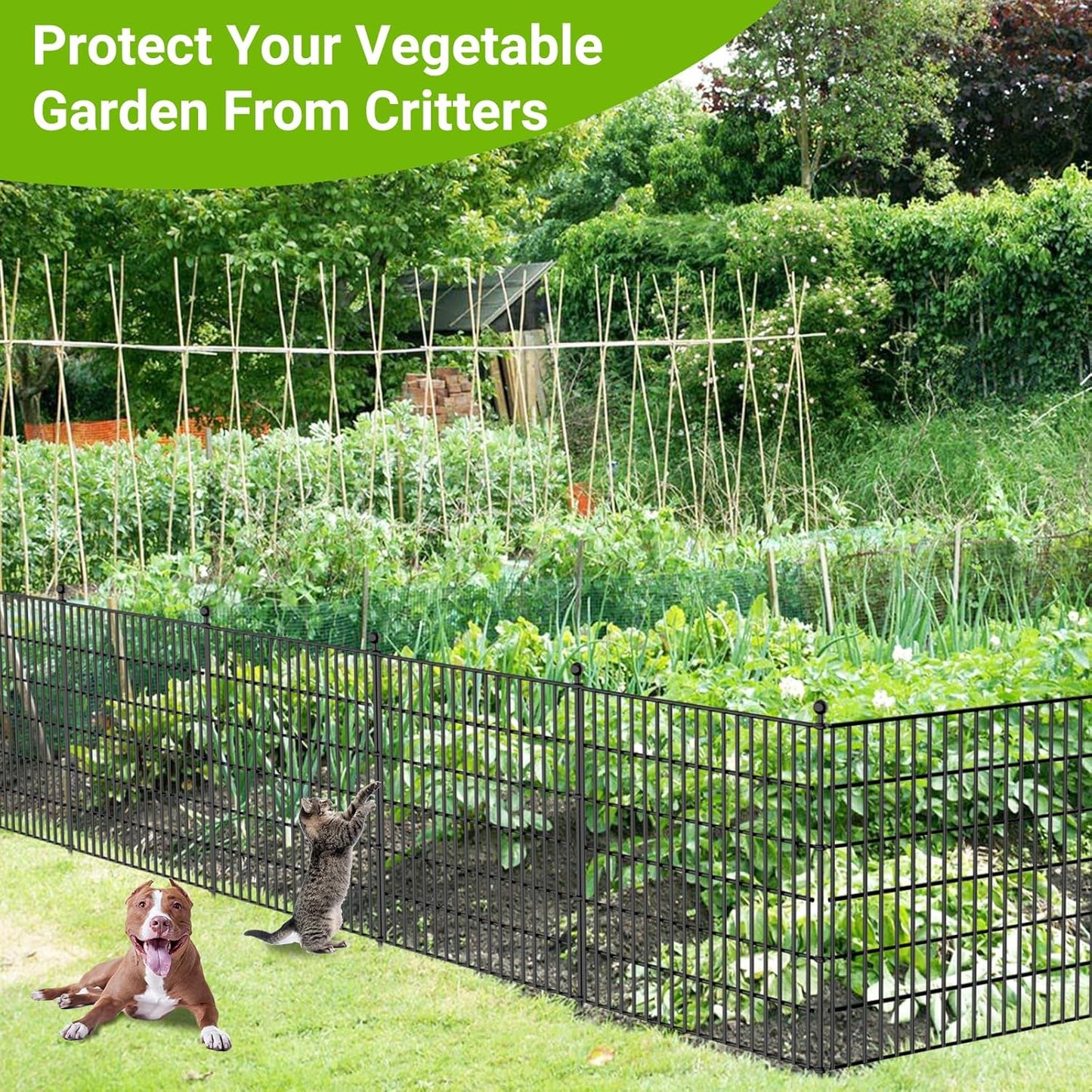 20 Panels No Dig Decorative Outdoor Garden Fence for Yard with Gate, 40 in(H) X 47.2 ft(L) Animal Barrier Fencing Rustproof Metal Wire Panel Border for Dog, Rabbits, and Patio Temporary Ground Stakes