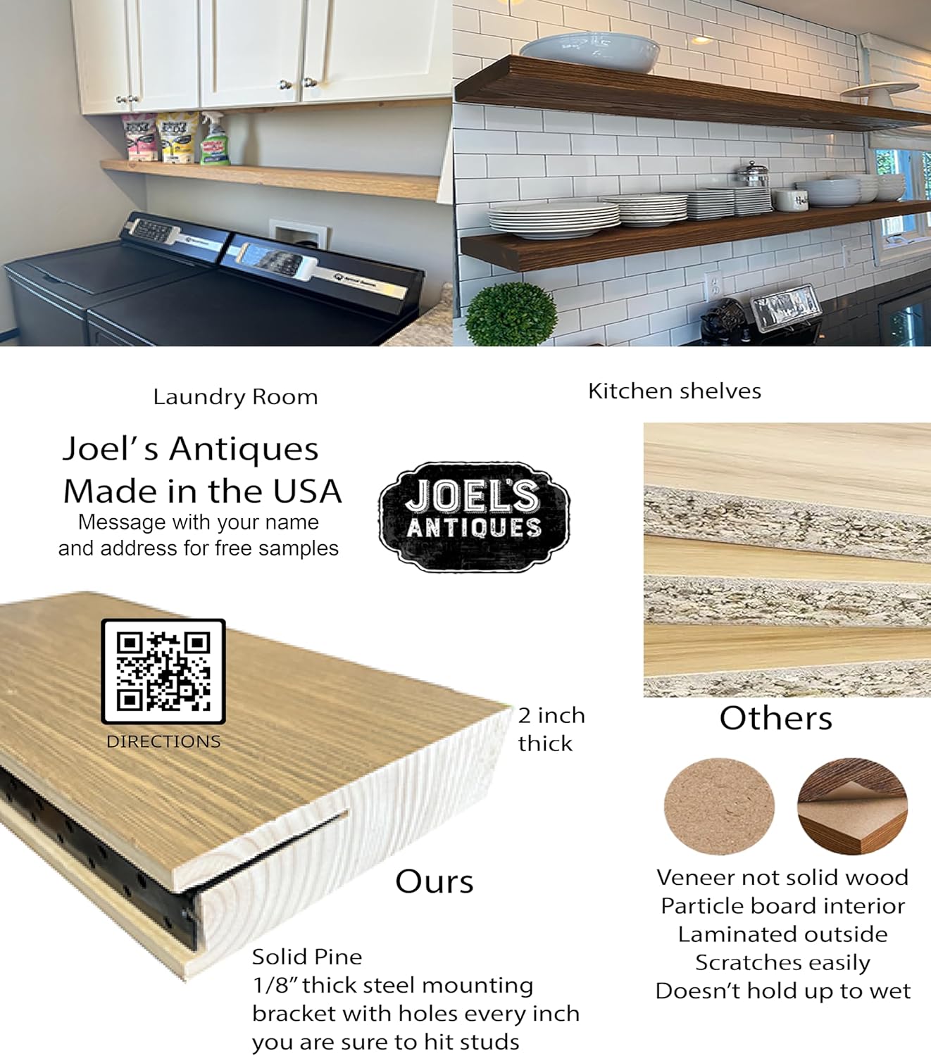 joelsantiques - 36 Inch Wooden Floating Shelves for Wall - 36x8x2 in - Made of Natural Wood - Heavy Duty Rustic Wall Shelves for Bedroom - Perfect for Living Room, Kitchen - Medium Brown
