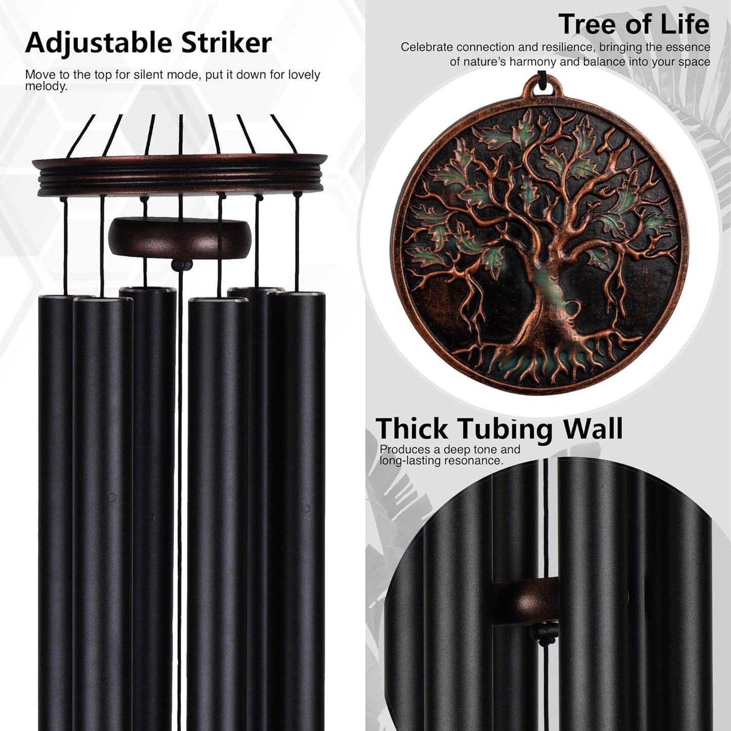 Vanquer Large Wind Chimes for Outside Deep Tone - 46'' Wind Chimes Outdoor Clearance, Memorial Windchimes, Sympathy Gift, Outdoor Décor, Patio, Home Décor, Vintage Black (46" Tree of Life)