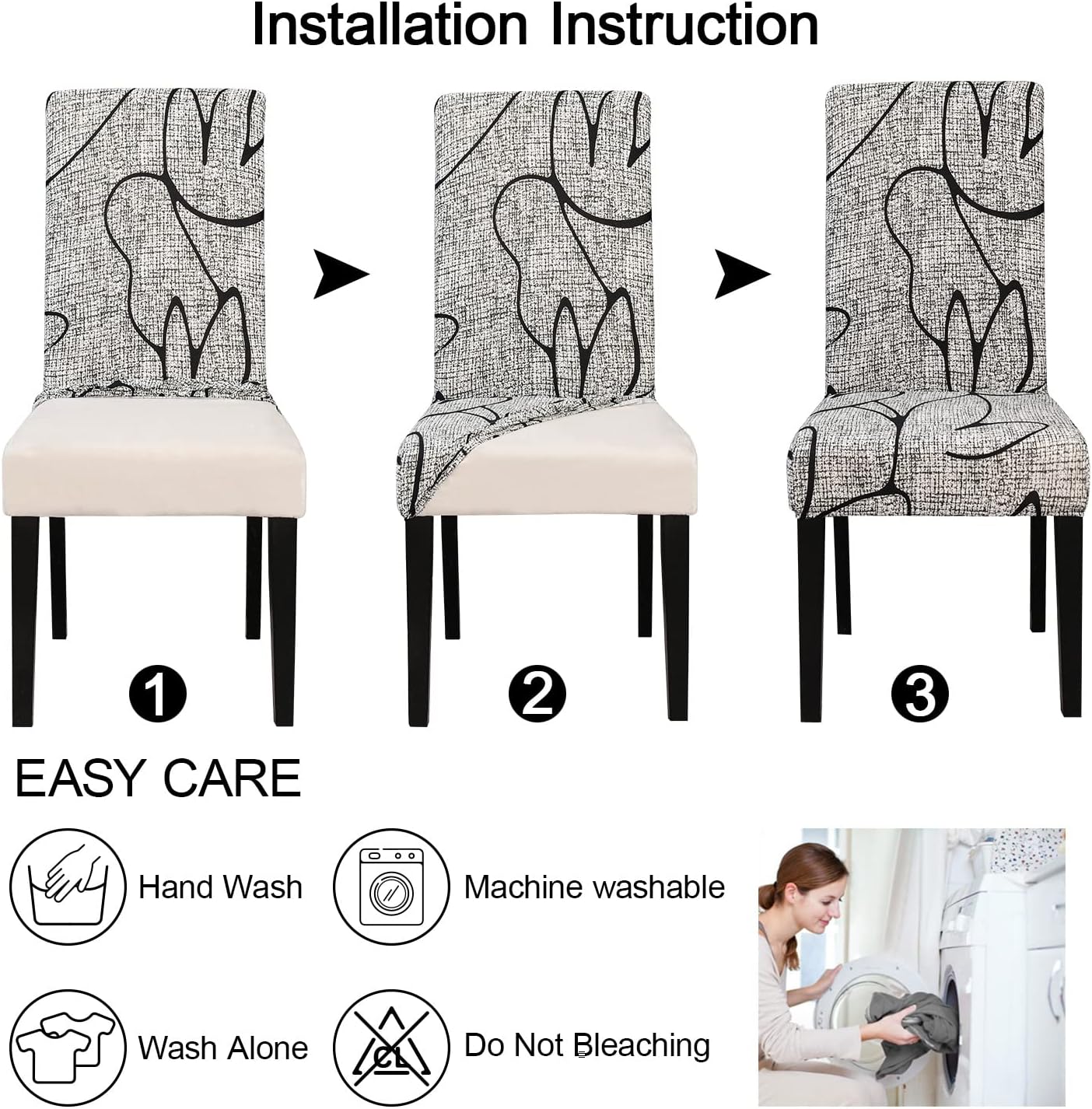 JQinHome Pattern Chair Covers for Dining Room Set of 6, High Stretch Removable Washable Parsons Chair Slipcover for Home Party Hotel Wedding Ceremony (6PCS, Lotus Gray)