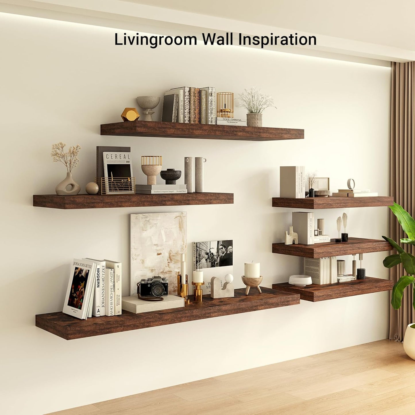 Heimlove 12" Deep Floating Shelves, 36 x 12 Inch Wall Mounted Long Floating Shelf with Invisible Brackets, for Home Decor, Bedroom, Kitchen, Living Room, Bathroom - 1 Pack, Rustic Brown