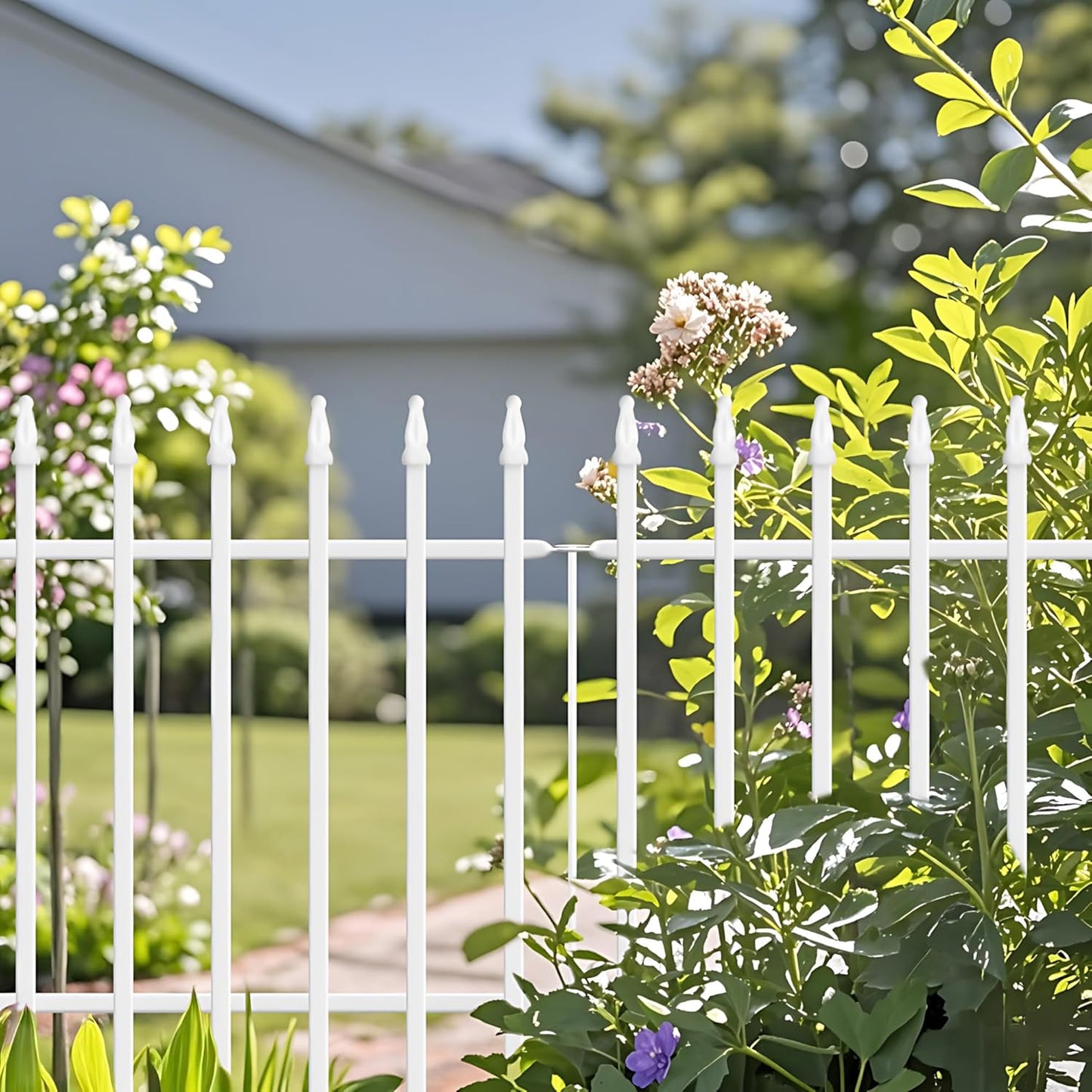 Metal Garden Fence 24" W x 24" H (5 Panels, Total 10 ft), Decorative Border Folding Fence, Landscape Fencing for Flower Bed, Yard, Animal Barrier