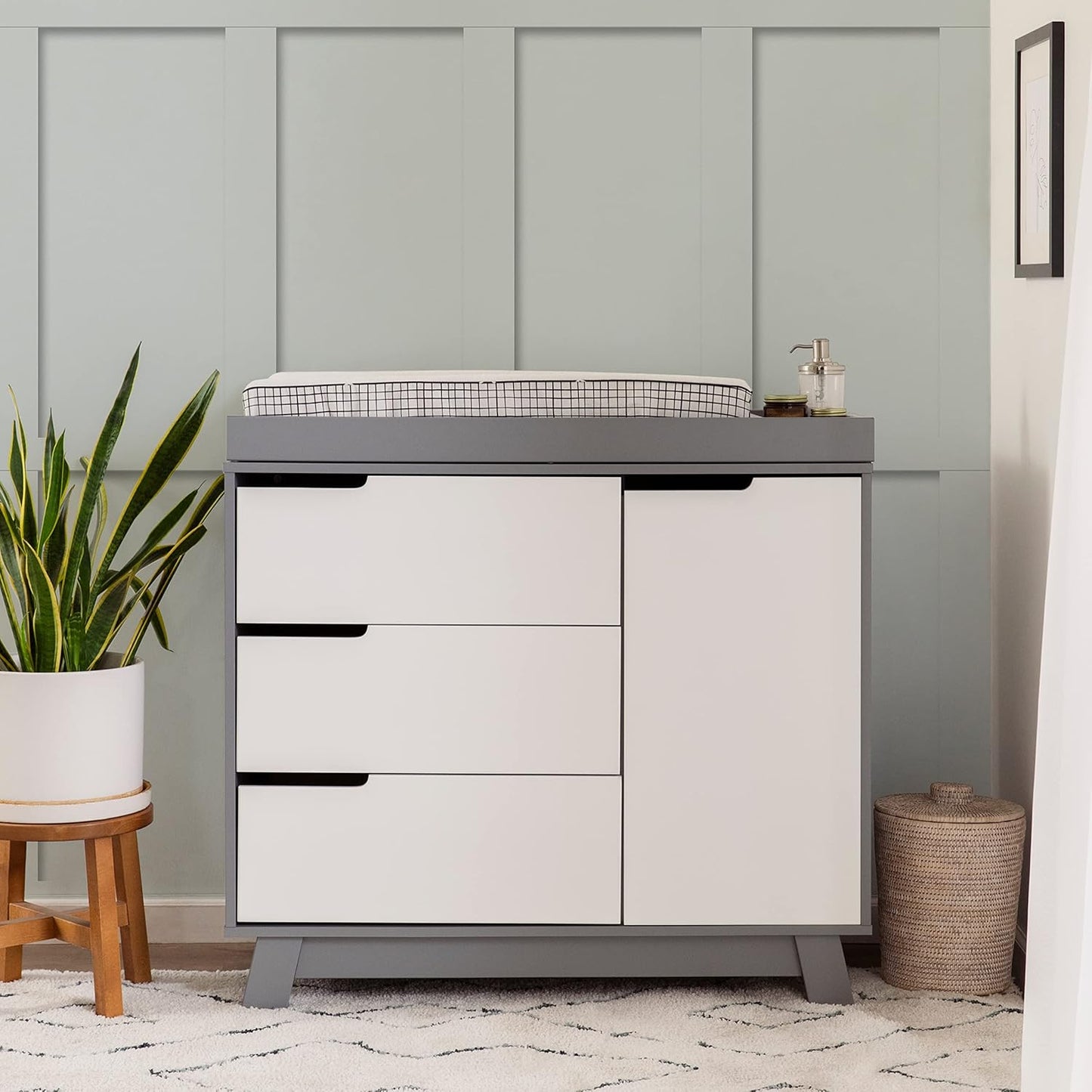 Babyletto Hudson 3-Drawer Changer Dresser with Removable Changing Tray in Grey and White, Greenguard Gold Certified