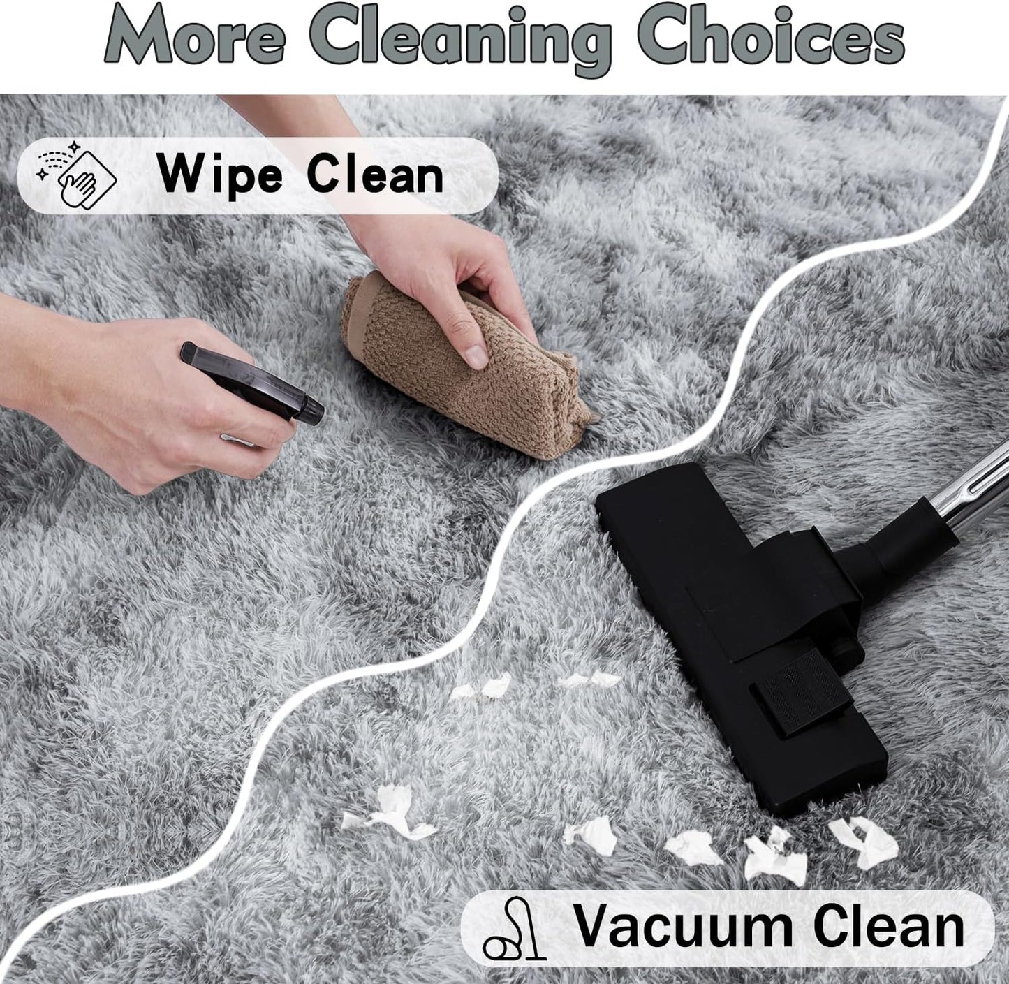 Rezutan Area Rugs 9x12 Living Room, Large Fluffy Rugs for Bedroom, Soft Carpet Shag Kids Room Rug,Fuzzy Rugs Indoor W/Non-Slip Bottom (Grey Tie-Dyed)