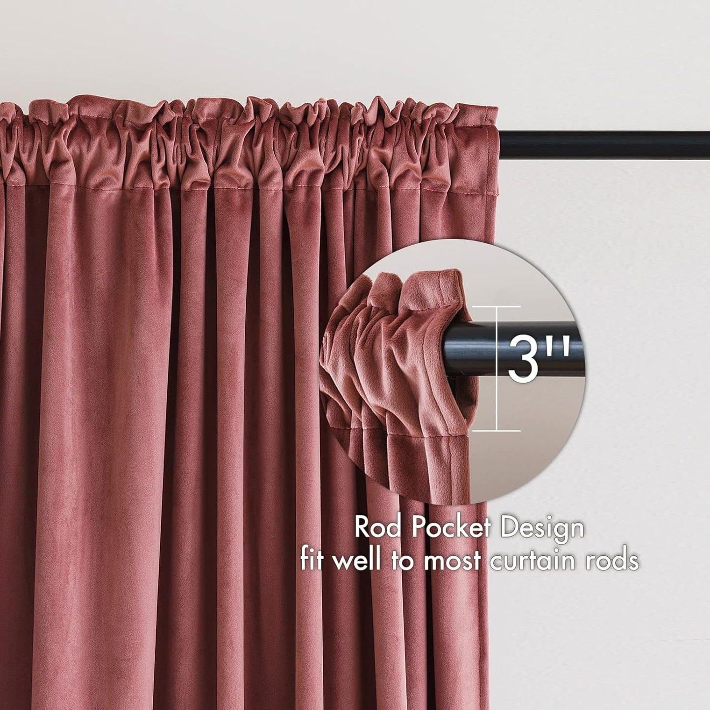 MIULEE Dusty Rose Pink Velvet Curtains Thermal Insulated Blackout Curtain Drapes for Bedroom Living Room Darkening 72 Inches Long Curtains Panels Rod Pocket Set of 2