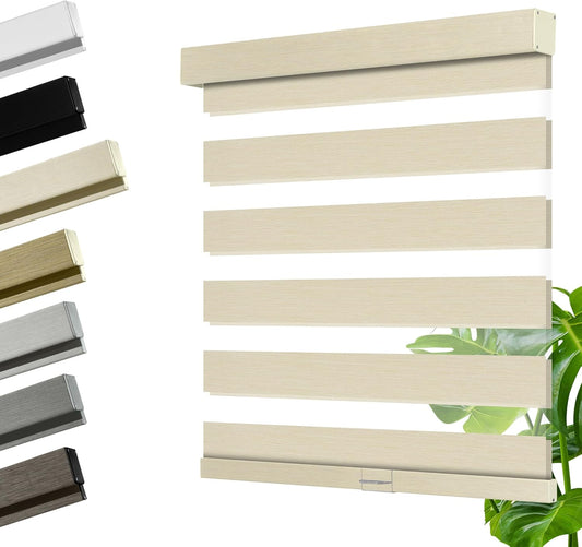 Cordless Zebra Blinds for Windows, Blackout Interior Blinds,Easy to Install,UV Protection,for Offices and Home,Custom Roller Shades, Mousse Beige,60" W x 36" H