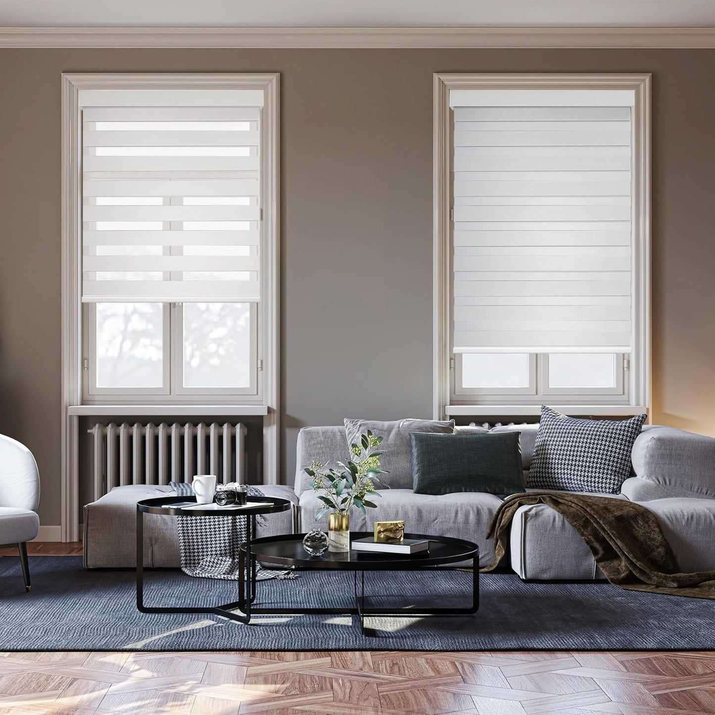 HESTIA Cordless Zebra Blinds Light Filtering Roller Shades Blackout Indoor Window Blind for Home Office,White,42" W x 60" H