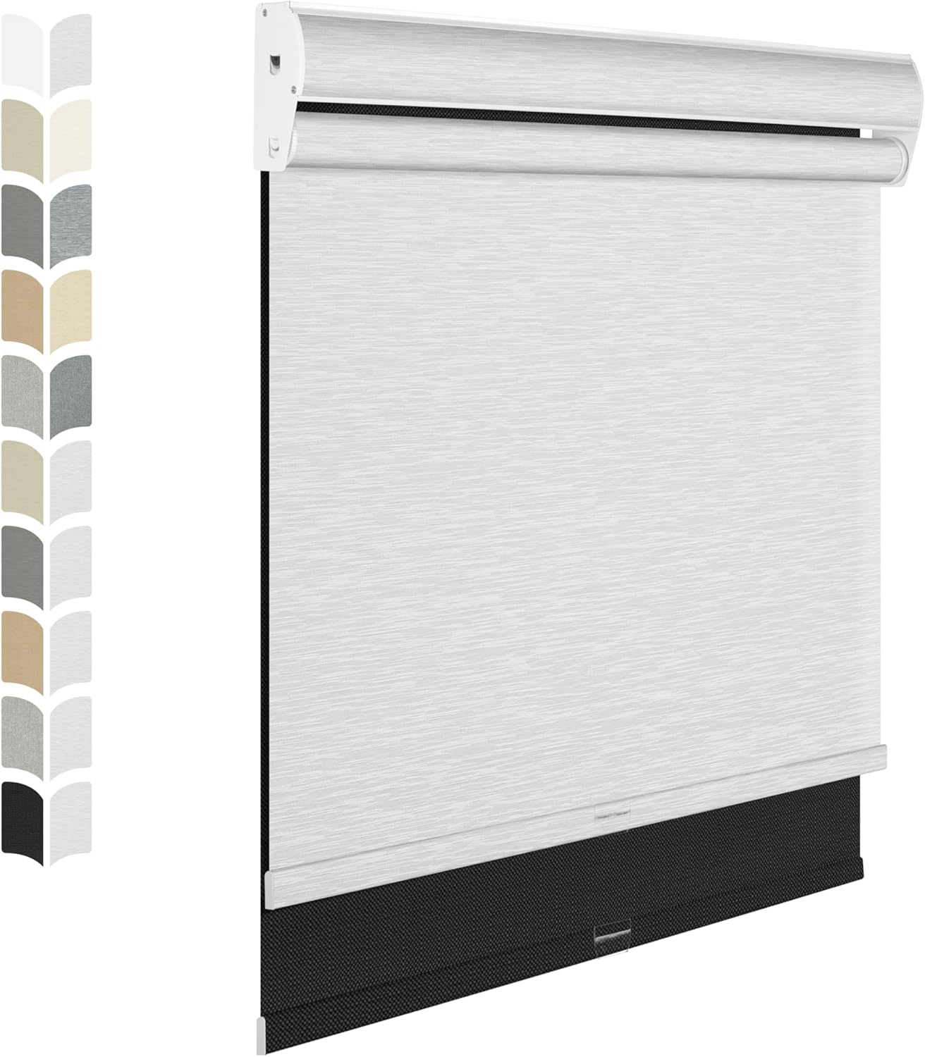 BERISSA Cordless Dual Roller Shades With Cassette Valance, Blackout and Light Filtering, Day and Night for Home Office Door - Linen Black and White, 63 W x 64" H