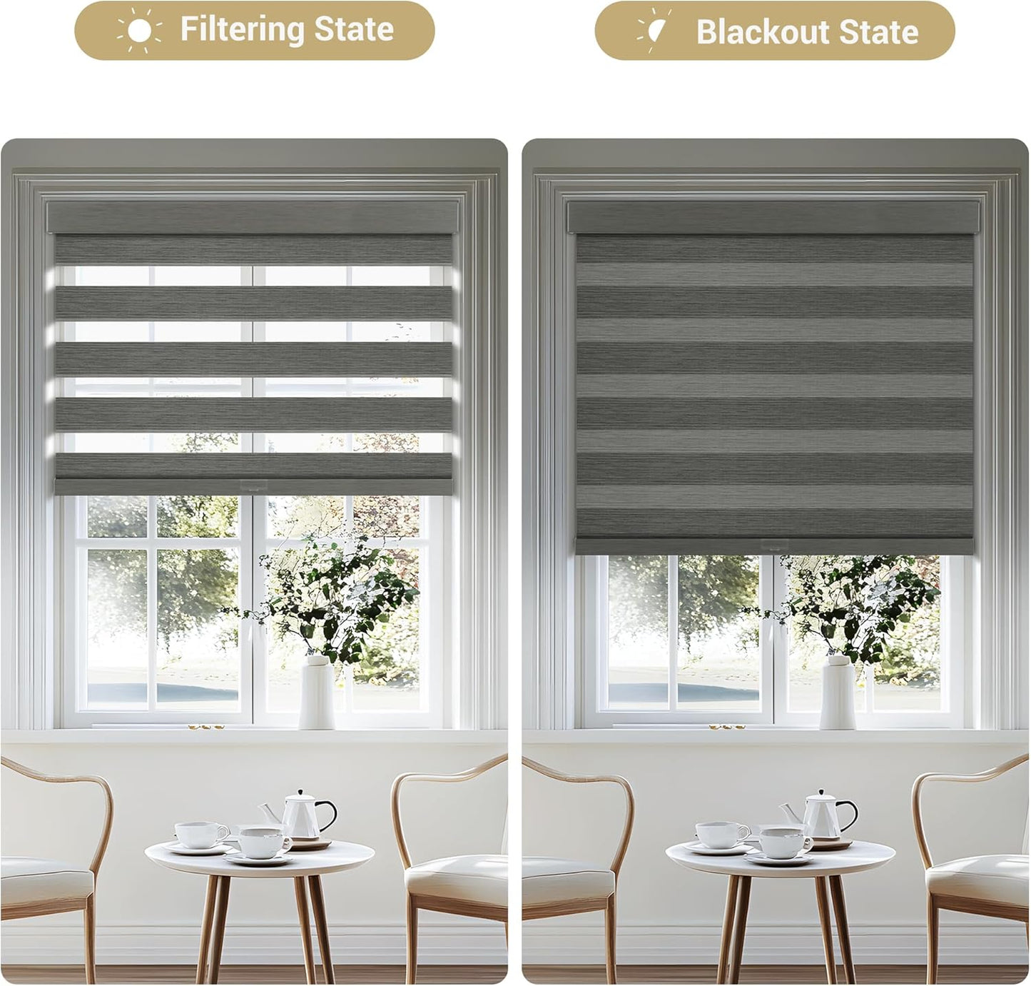 Cordless Zebra Blinds for Windows, Blackout Interior Blinds,Easy to Install,UV Protection,for Offices and Home,Custom Roller Shades, Mousse Grey,49" W x 88" H