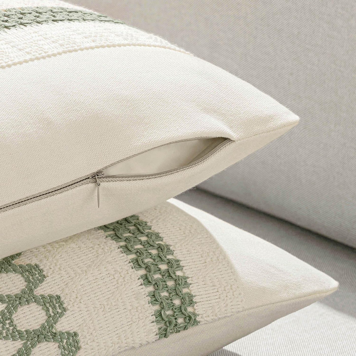 MIULEE Set of 2 Sage Green Boho Decorative Pillow Covers 20x20 Inch Farmhouse Rustic Couch Throw Pillows Modern Summer Cotton Cushion Covers Retro Cute Macrame Woven Home Decor for Bed Sofa Chair