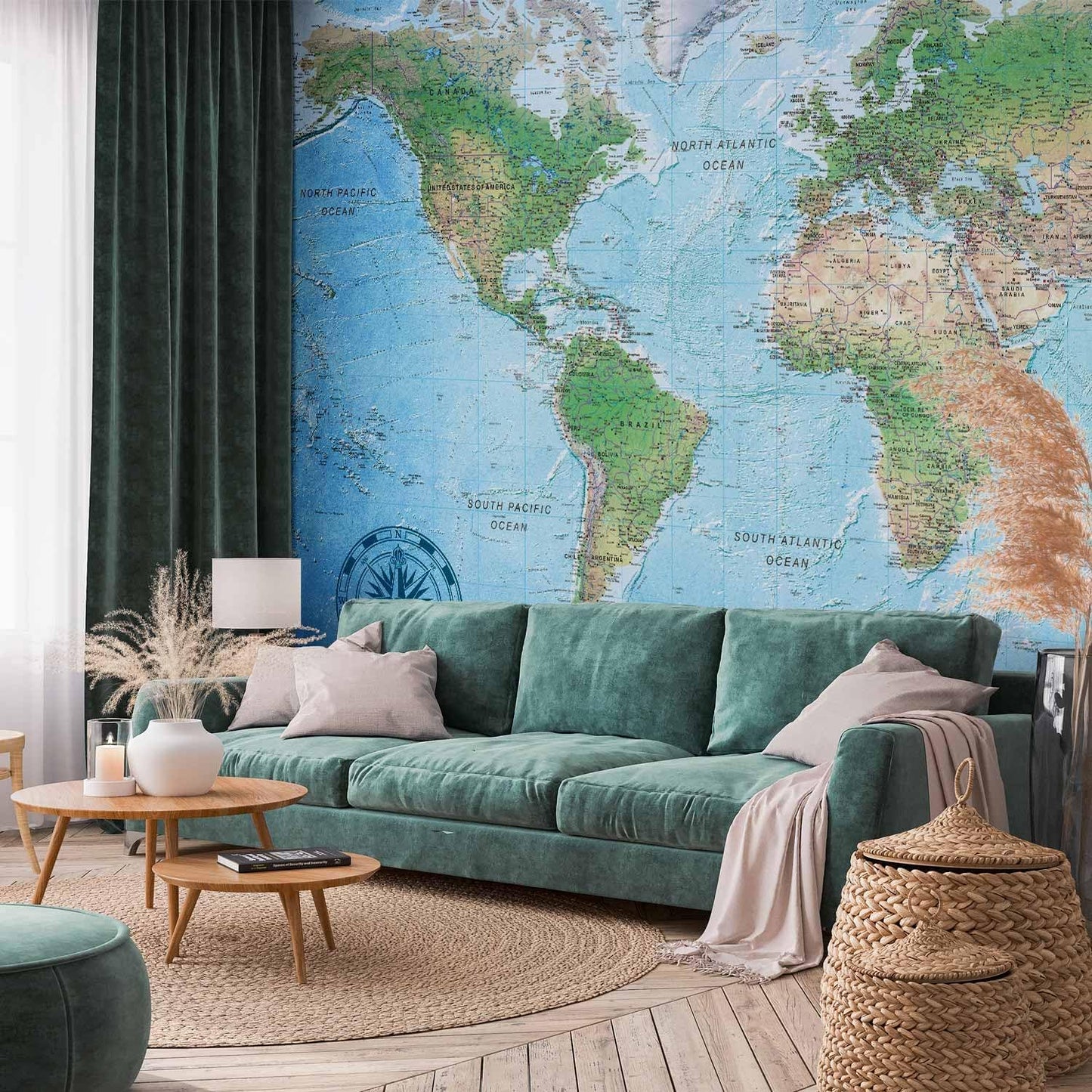 artgeist Premium Wall Mural World Map 79x55 in - XXL Non-Woven Wallpaper Fleece Wall Decor Photo Print Picture Image Design Home Map of The World k-A-0127-a-a