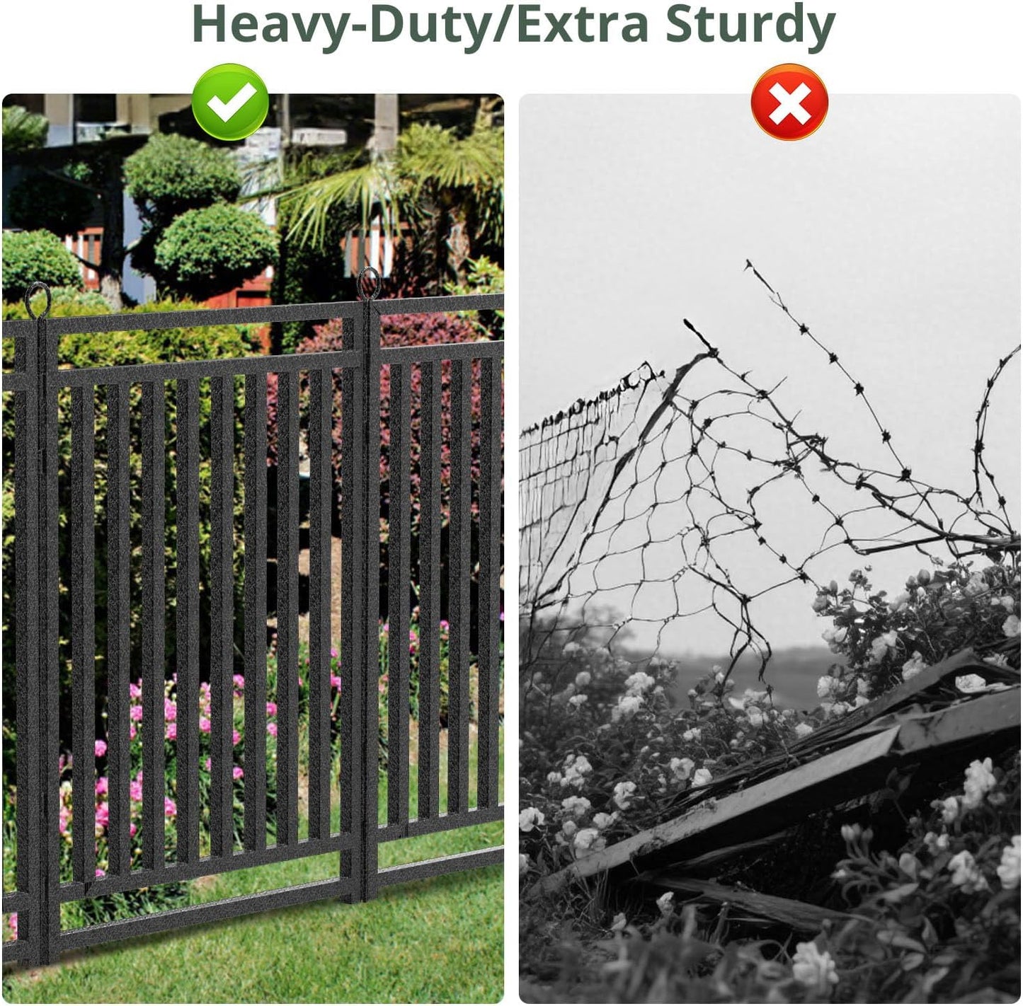 Decorative Garden Fence Metal Dog Fence Outdoor for Yard, 92ft (L) × 40in (H), 35 Panels + 5 Gates, Rustproof Animal Barrier Fencing for Patio & Flower Bed, No Dig, Black-Silver