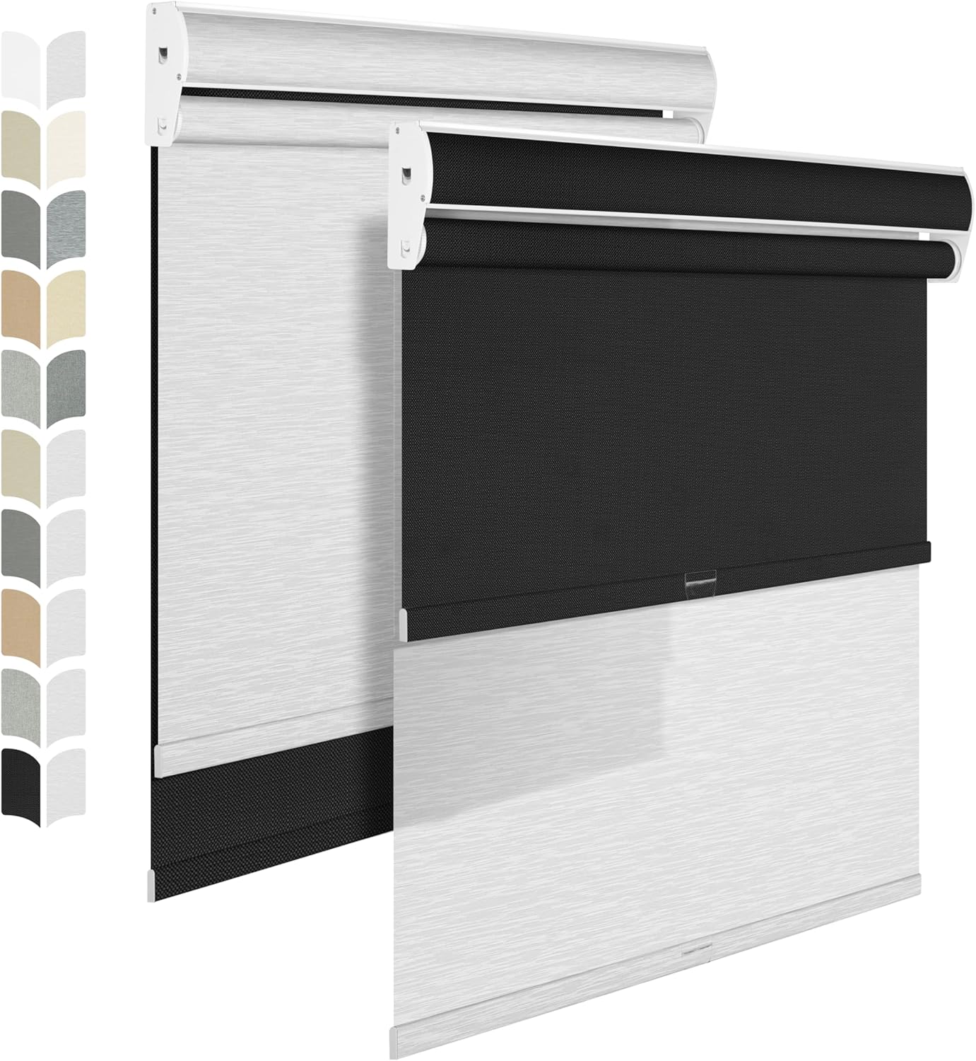 BERISSA Cordless Dual Roller Shades with Cassette Valance, Double Window Shades Blackout and Light Filtering, Day and Night for Home Office Door. Linen Black and White. 26 W x 48" H