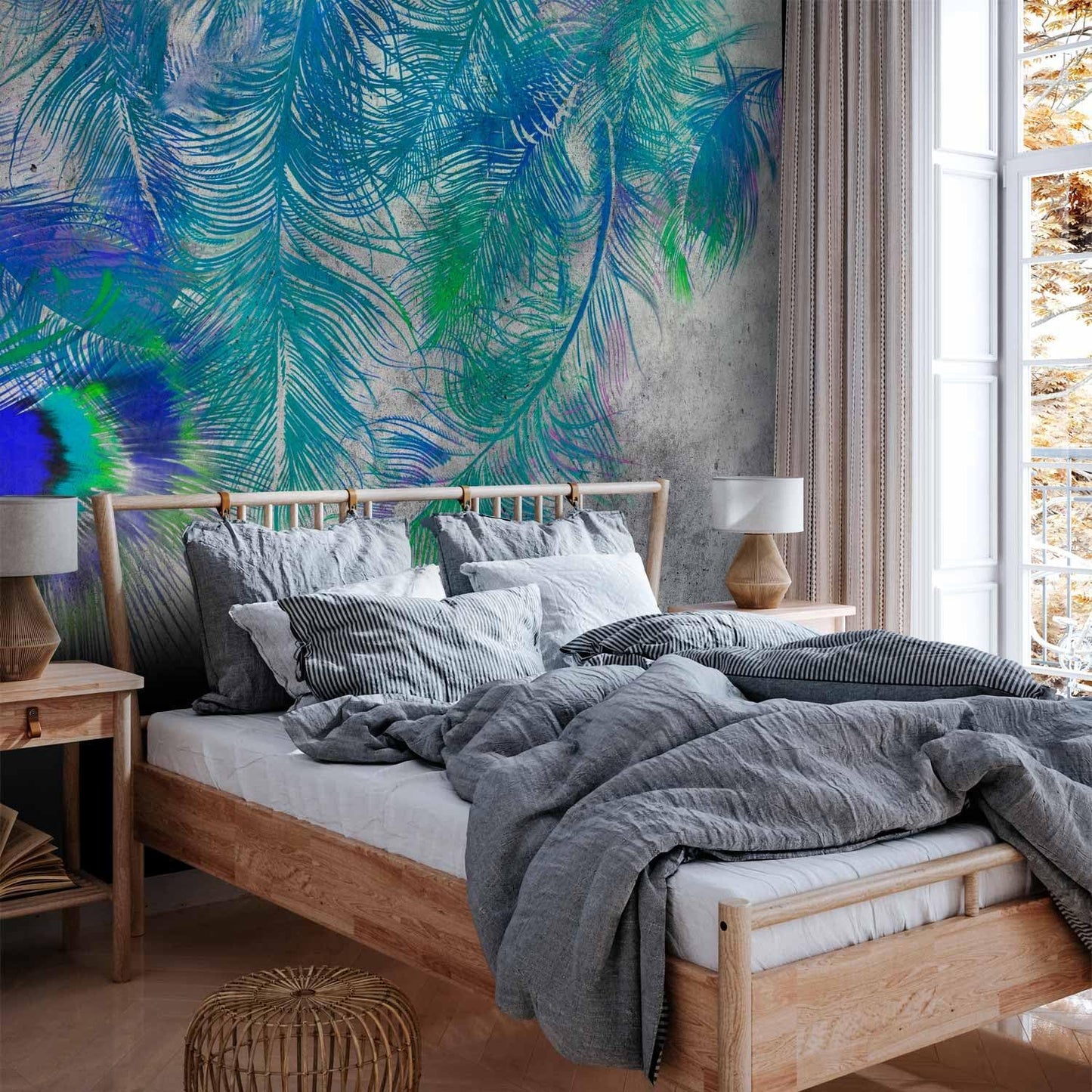 artgeist Wall Mural Cement Feather 154x110 in - XXL Peel and Stick Self-Adhesive Wallpaper Removable Large Sticker Foil Wall Decor Print Picture Image Design Colorful Abstract n-A-1488-a-a