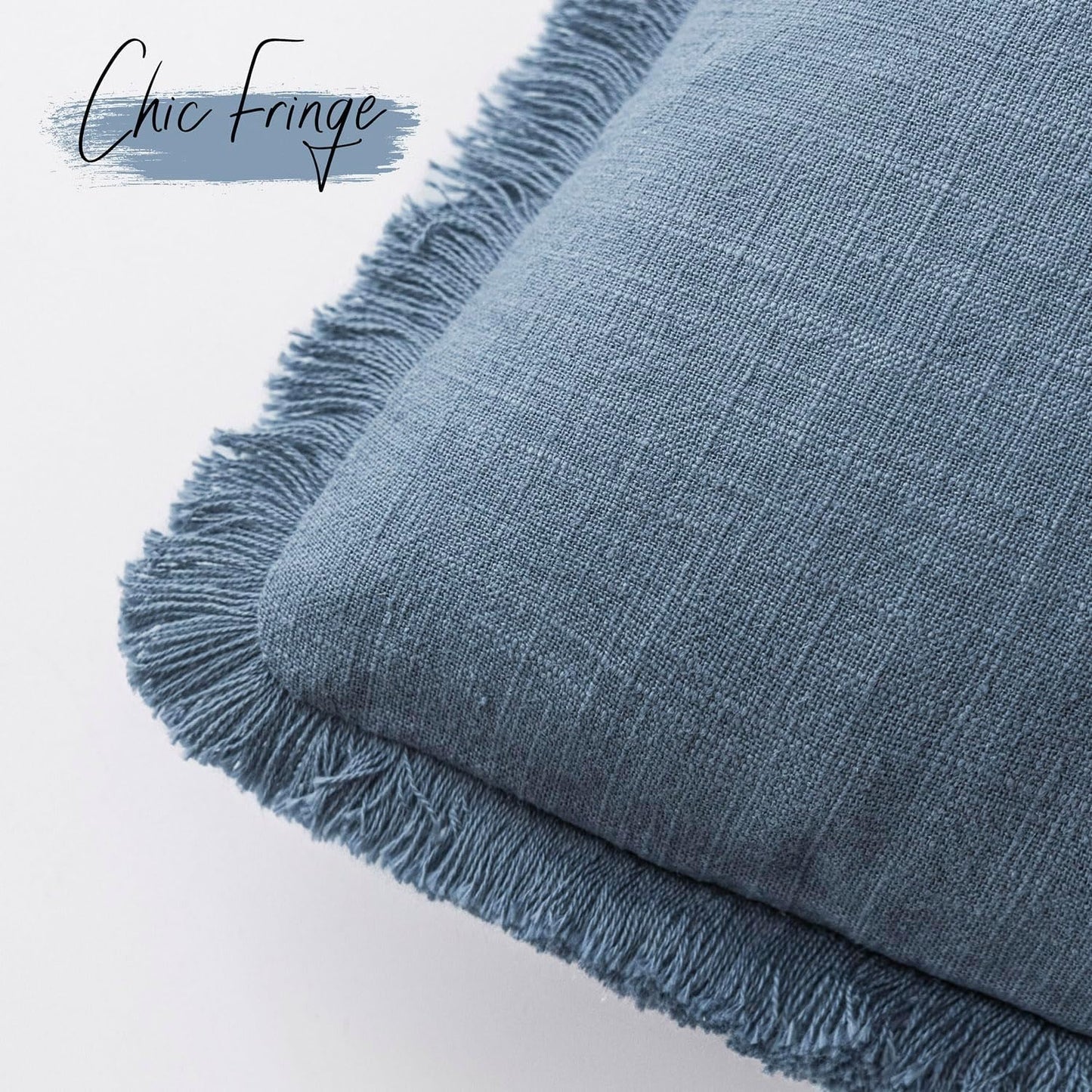 Foindtower Set of 2 Decorative Linen Fringe Throw Pillow Covers Cozy Boho Farmhouse Cushion Cover with Tassels Soft Accent Pillowcase for Couch Sofa Bed Living Room Home Decor, 20×20 Inch, Misty Blue