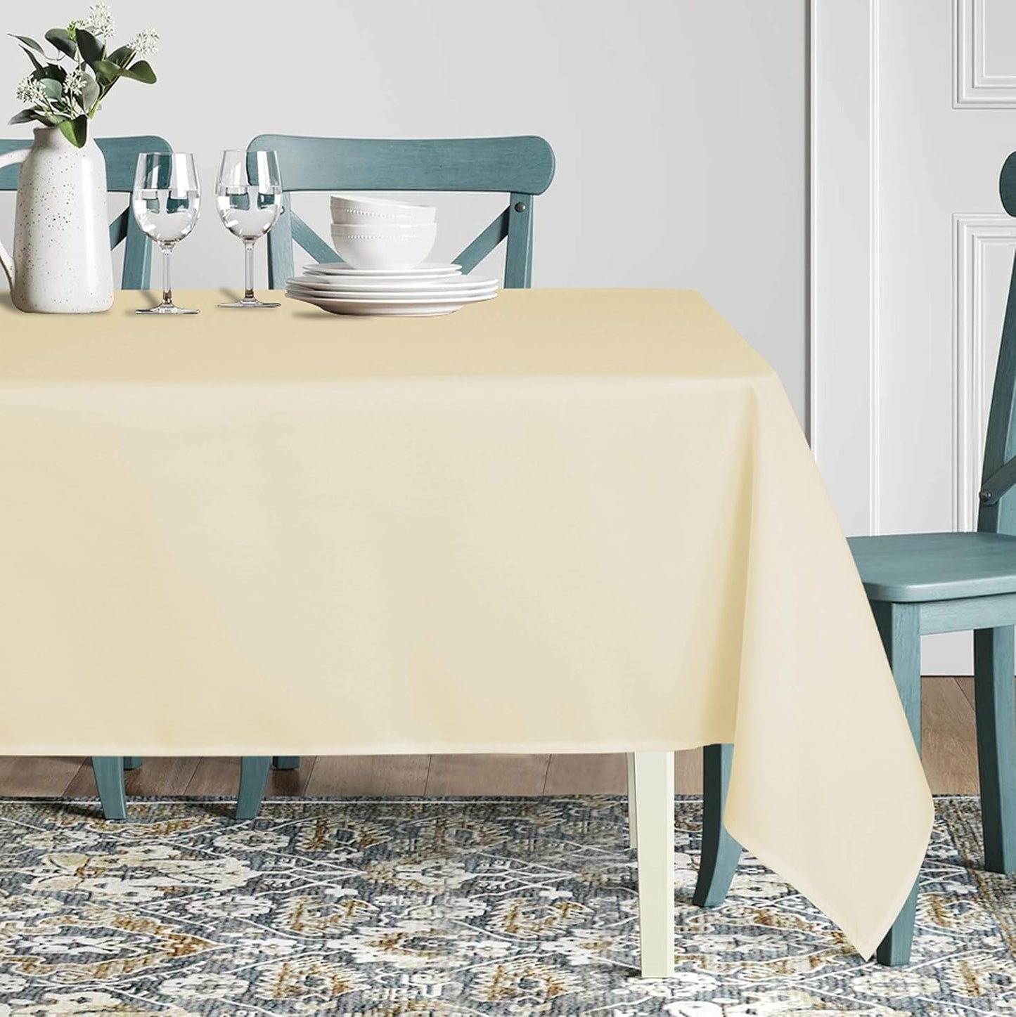 sancua Rectangle Tablecloth - 90 x 156 Inch - Water Resistant Spill Proof Washable Polyester Table Cloth, Decorative Fabric Table Cover for Dining Tables, Buffet Parties and Camping, Beige