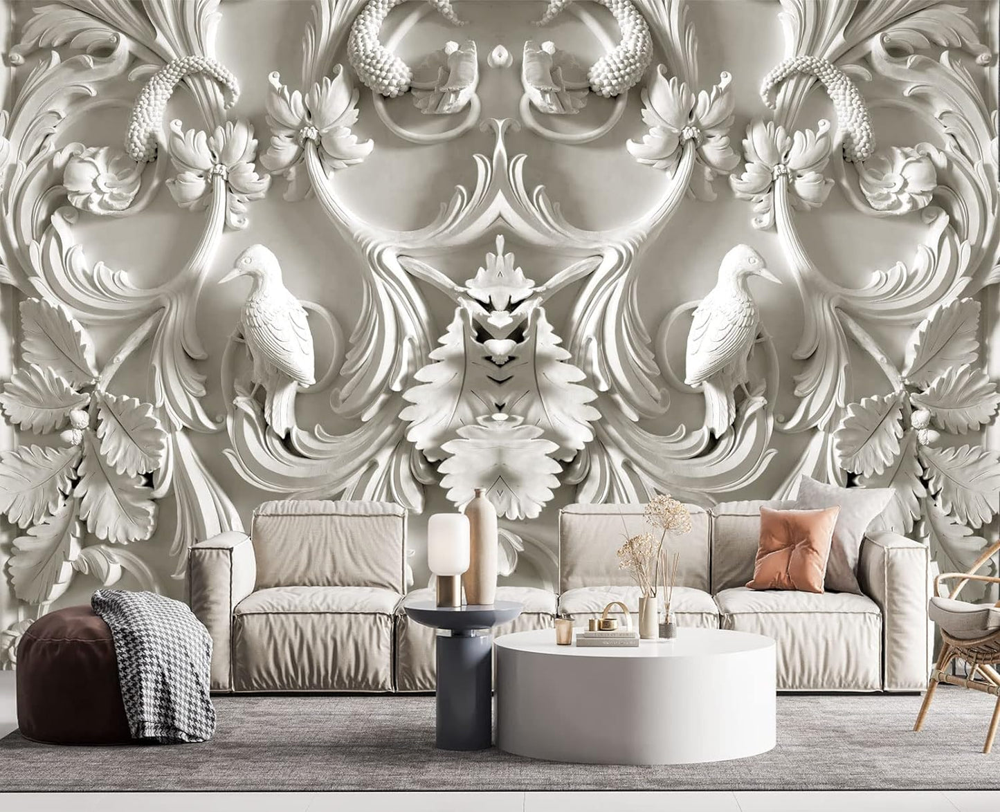 White Gypsum Art Wall Mural Wallpaper for Bedroom 103" x 69"