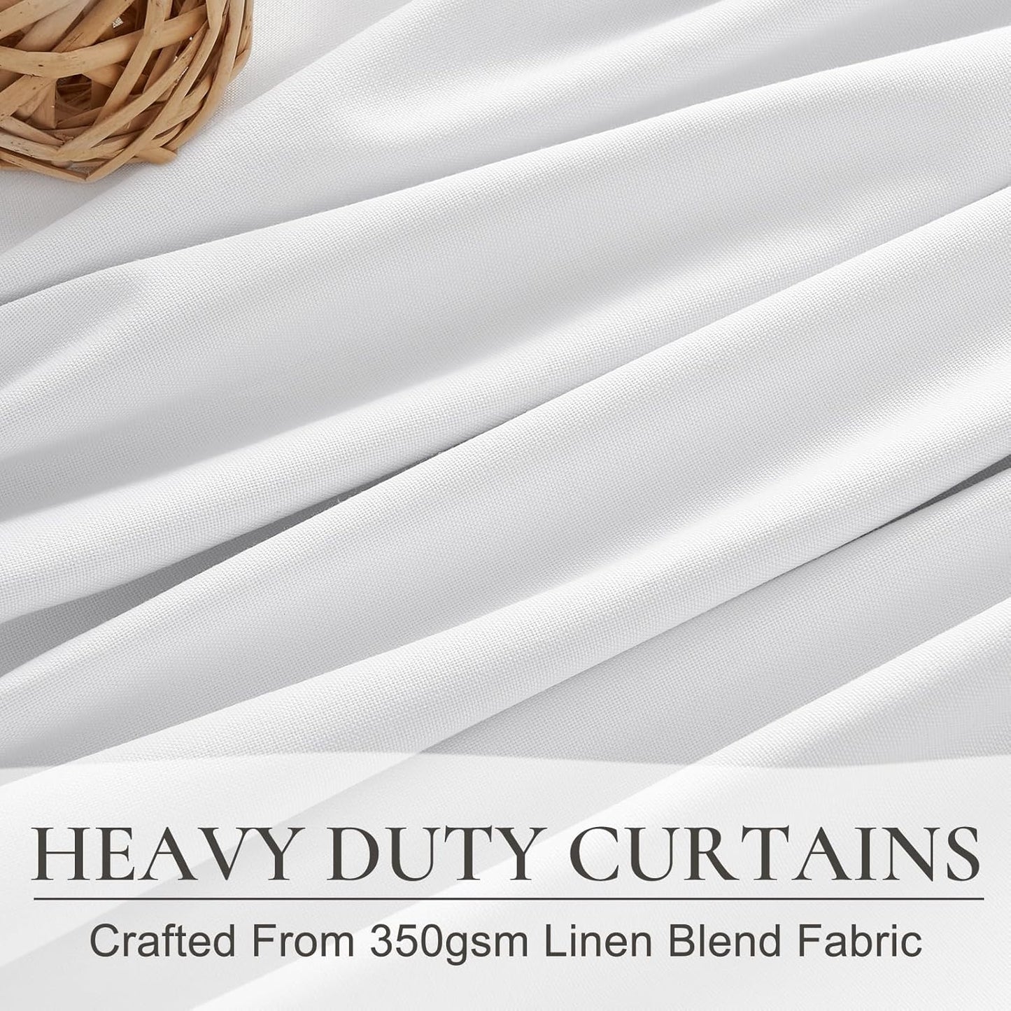 Bright White Heat Blocking Textured Pinch Pleated Cafe Short Curtains 45 Inch Length,Blackout Drapes Flax Linen 2 Panels Set Bathroom/Basement/Kitchen Curtain for 42 Inch Small Half Window (40"Wx45"L)