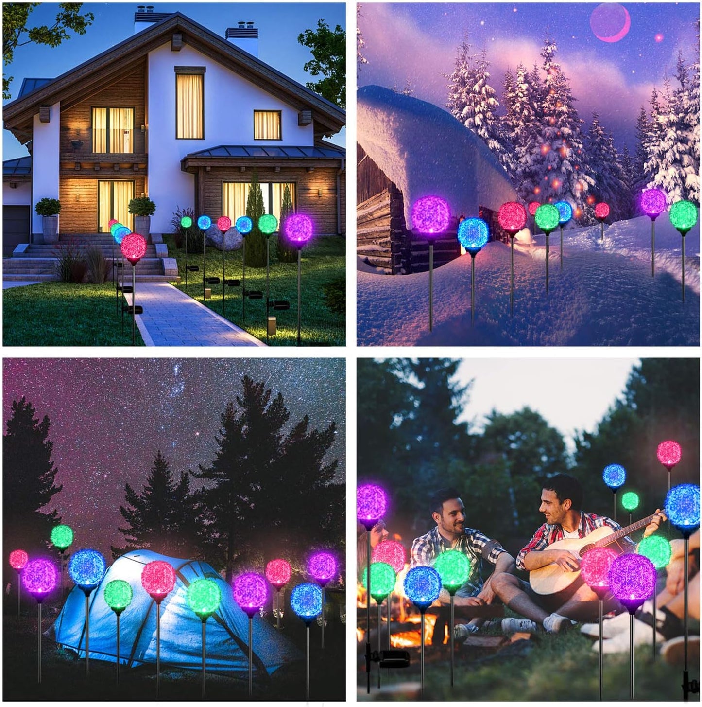 Solar Garden Lights Outdoor, Upgraded Globe Powered Garden Light, Multi-Color Changing LED Solar Stake Lights for Patio Backyard Pathway Party Decoration (Stainless Steel, 2 Pack)