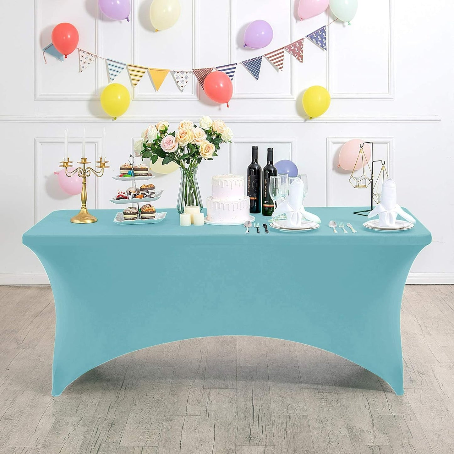 Spandex Table Cover for 4FT Table Universal Fitted Stretch Tablecloth for Party, Banquet, Wedding and Events-Aqua