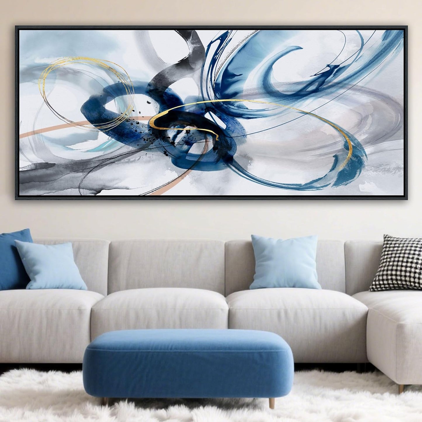 KLAKLA Abstract Wall Art 86x39 Inches - Huge Canvas Picture Wall Decor Living Room Oversized Artwork for Walls Bedroom Office Decoration Modern Frame Wall Art
