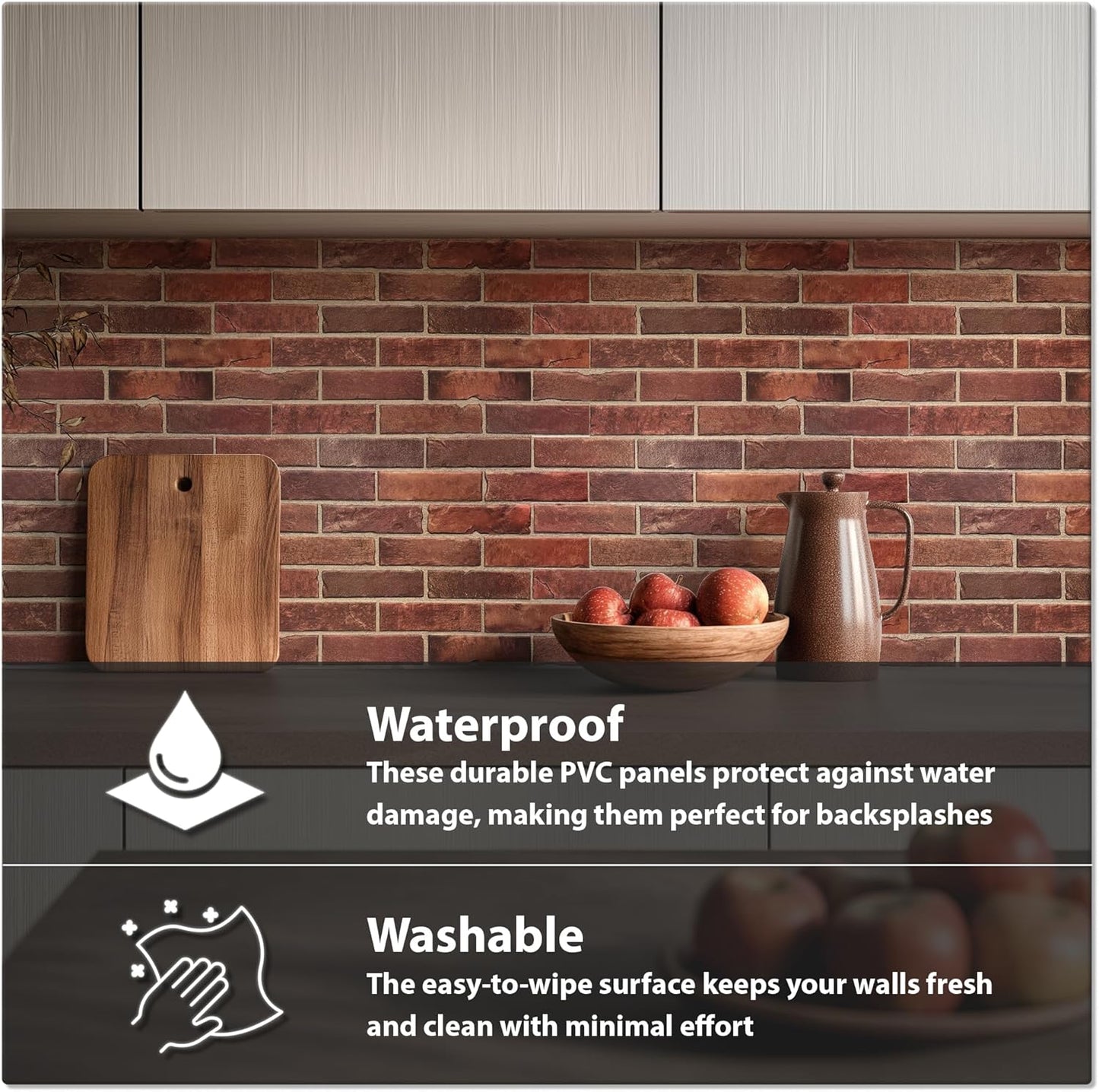 CONCORD WALLCOVERINGS ™ Retro-Art 3D Faux Brick Wall Panels - Pack of 10, 17.5" x 23.75", Red PVC, Covers 28.86 sq.ft., Model 570TG,3D Thin Brick Veneers, Realistic Stone Texture