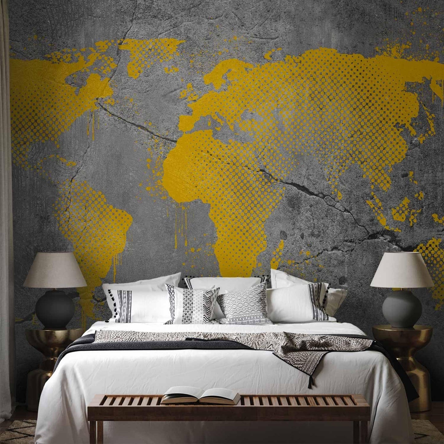 artgeist Premium Wall Mural World Map 177x124 in - XXL Non-Woven Wallpaper Fleece Wall Decor Photo Print Picture Image Design Map of The World k-A-0494-a-a