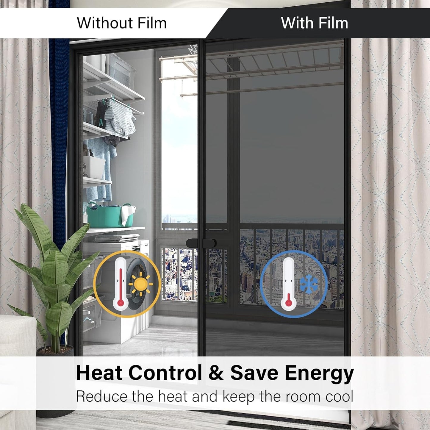 Kromapolis One Way Window Privacy Film Reflective Mirror Home Window Tint, Daytime Privacy Heat Control Anti UV Glass Tinting Static Cling (Black-Silver, 23.6 x 78.7 inch)